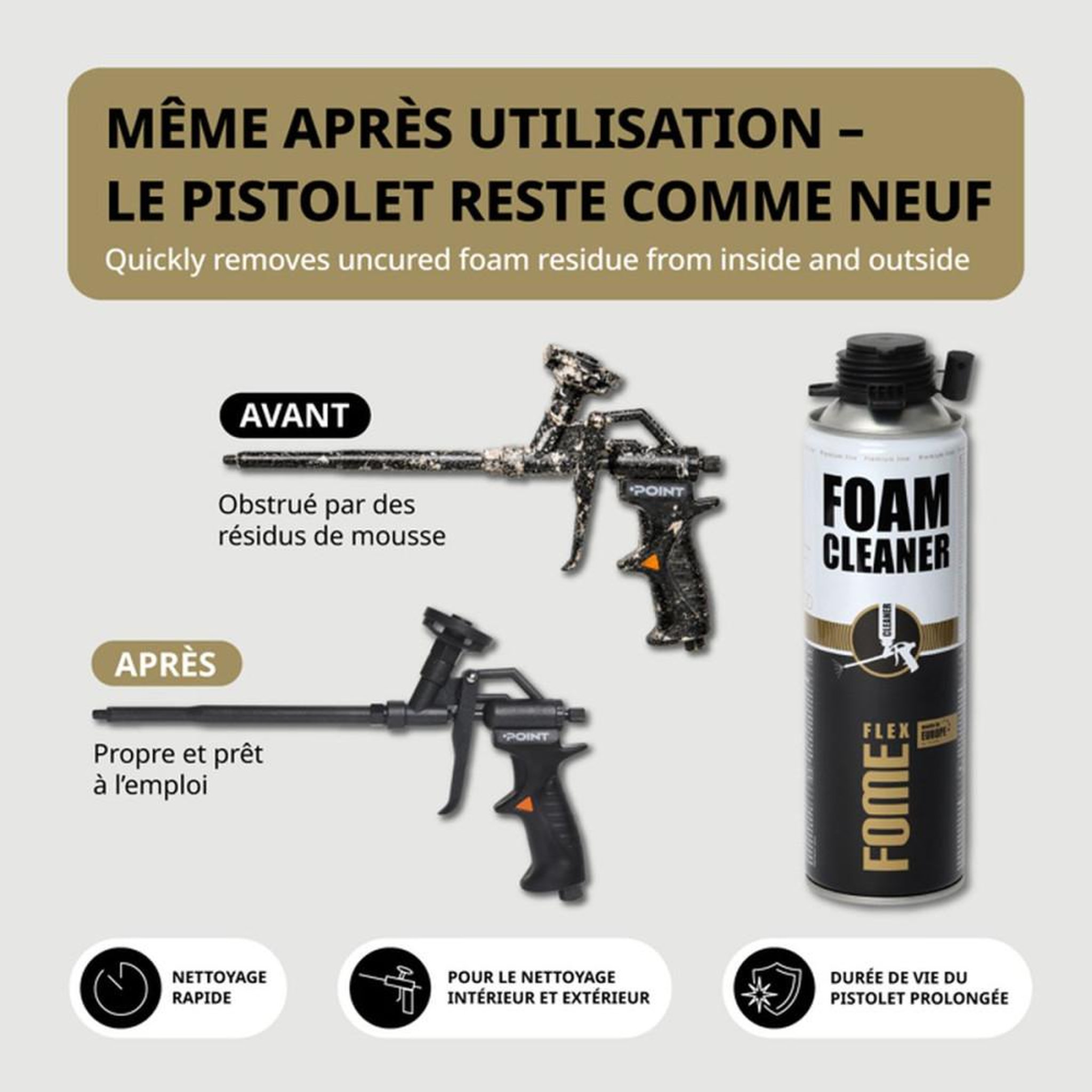 Voir la diapositive 2 : Nettoyant mousse polyuréthane en aérosol pour résidus de mousse non polymérisée 500 ml