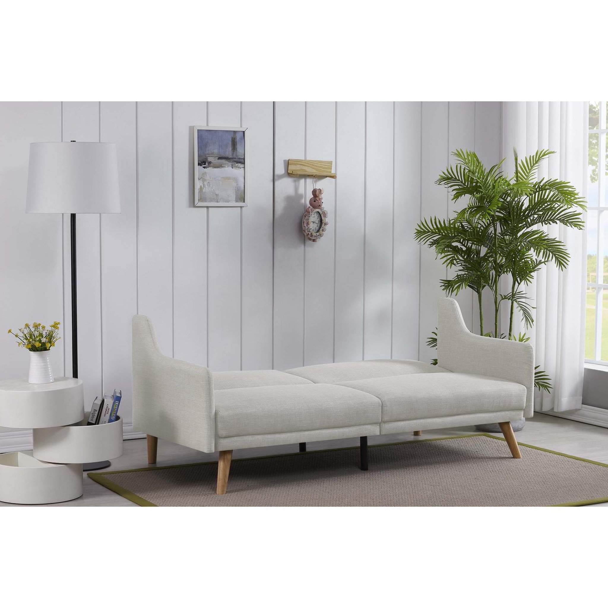 Voir la diapositive 4 : CONCEPT USINE Canapé scandinave convertible 3 places en tissu gris clair ester