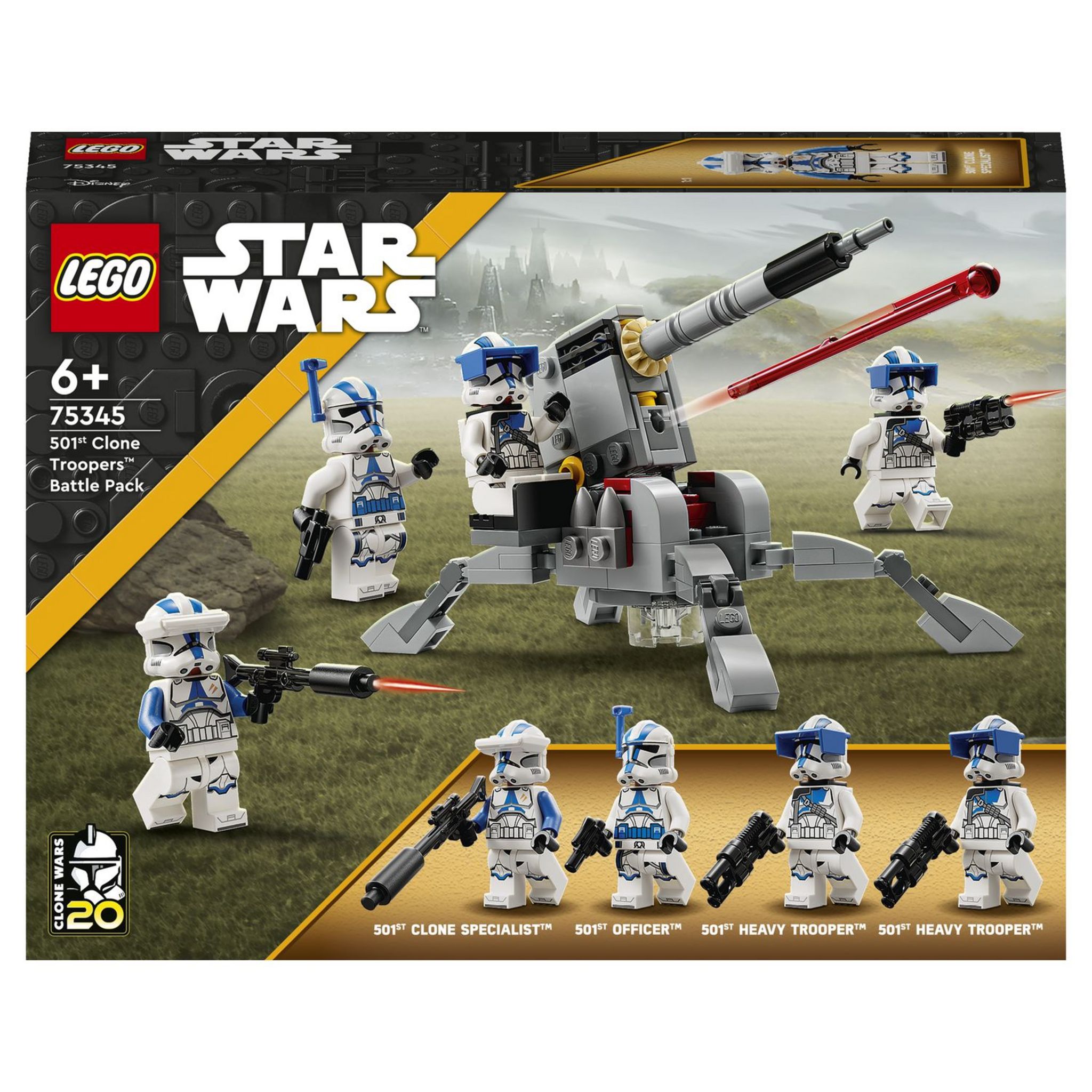 LEGO Star Wars 75345 Pack de Combat des Clone Troopers de la 501ème Légion, Jouet de Construction, 4 Minifigurines, Canon Anti-Véhicule AV-7, Lanceur