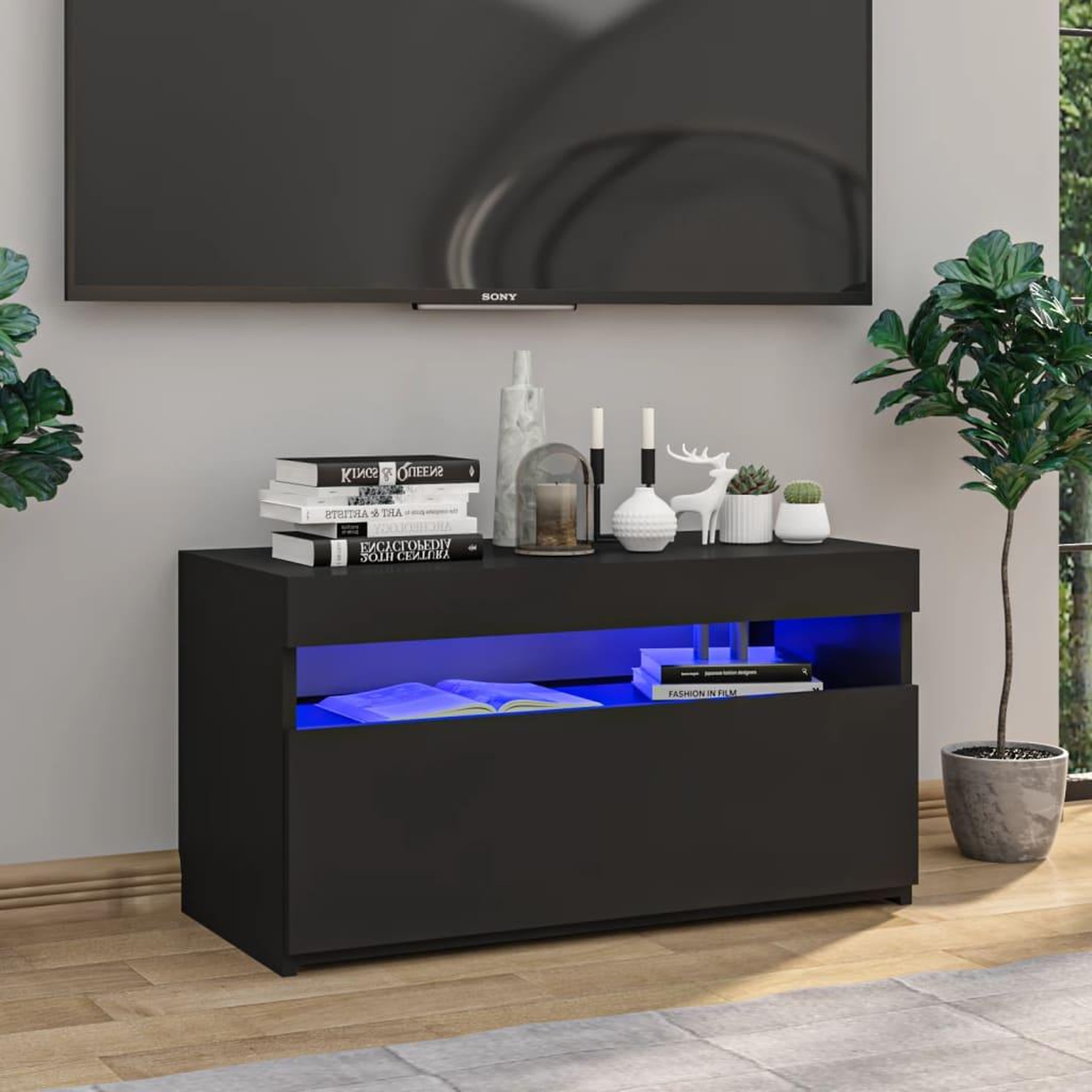 Voir la diapositive 1 : VIDAXL Meuble TV avec lumieres LED Noir 75x35x40 cm