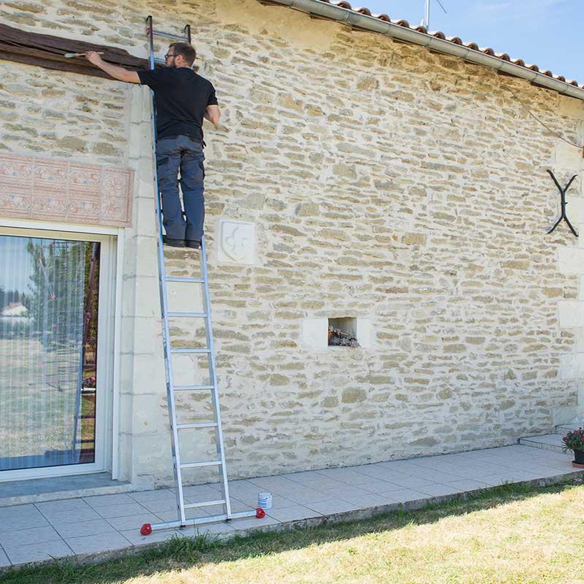 Voir la diapositive 5 : HAILO Echelle simple 15 échelons 4,2m/5,15m en alu professionnelle Hailo ProfiStep Uno