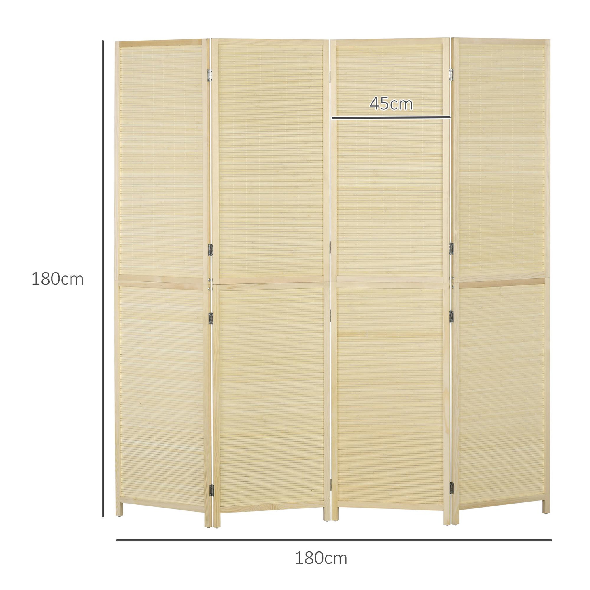 Voir la diapositive 3 : HOMCOM Paravent séparateur de pièce 4 panneaux pliables dim. 180L x 180H cm bois de bambou