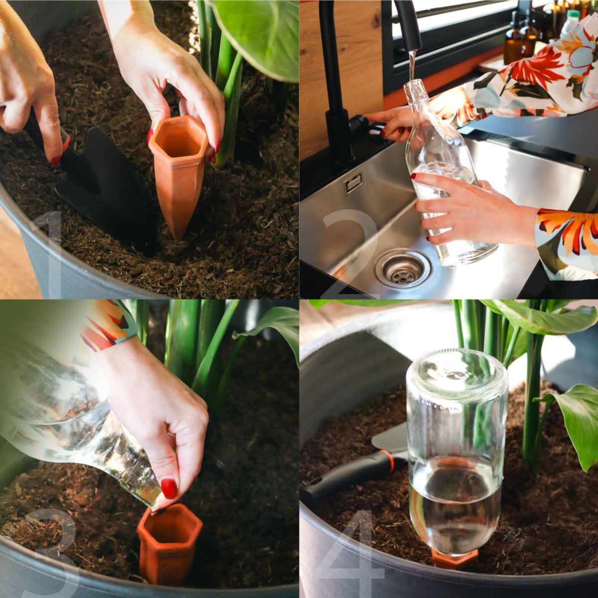 LINXOR Lot de 4 cônes d'arrosage - Terre cuite