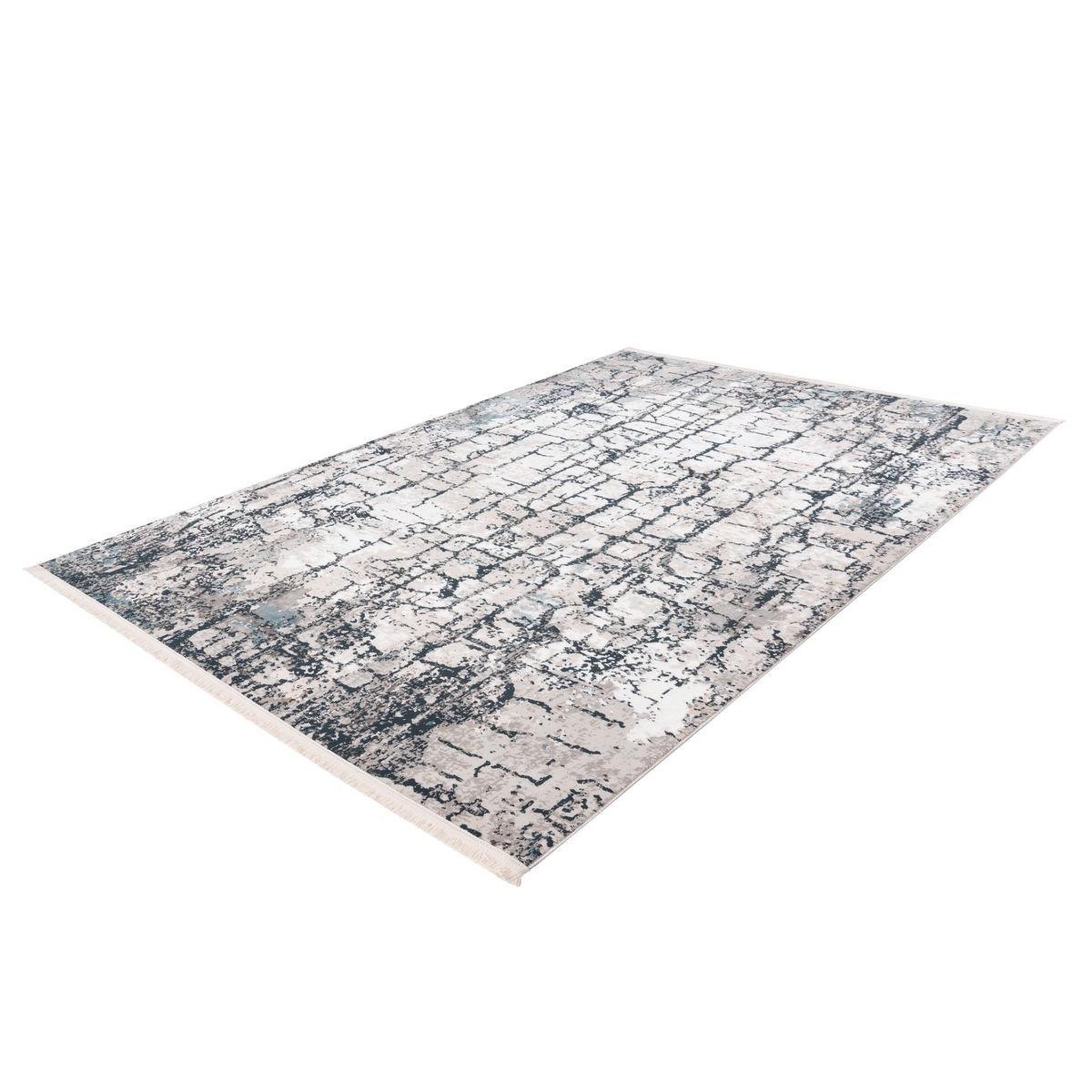 Voir la diapositive 4 : Paris Prix Tapis Vintage à Franges  Akropolis I  Gris & Bleu