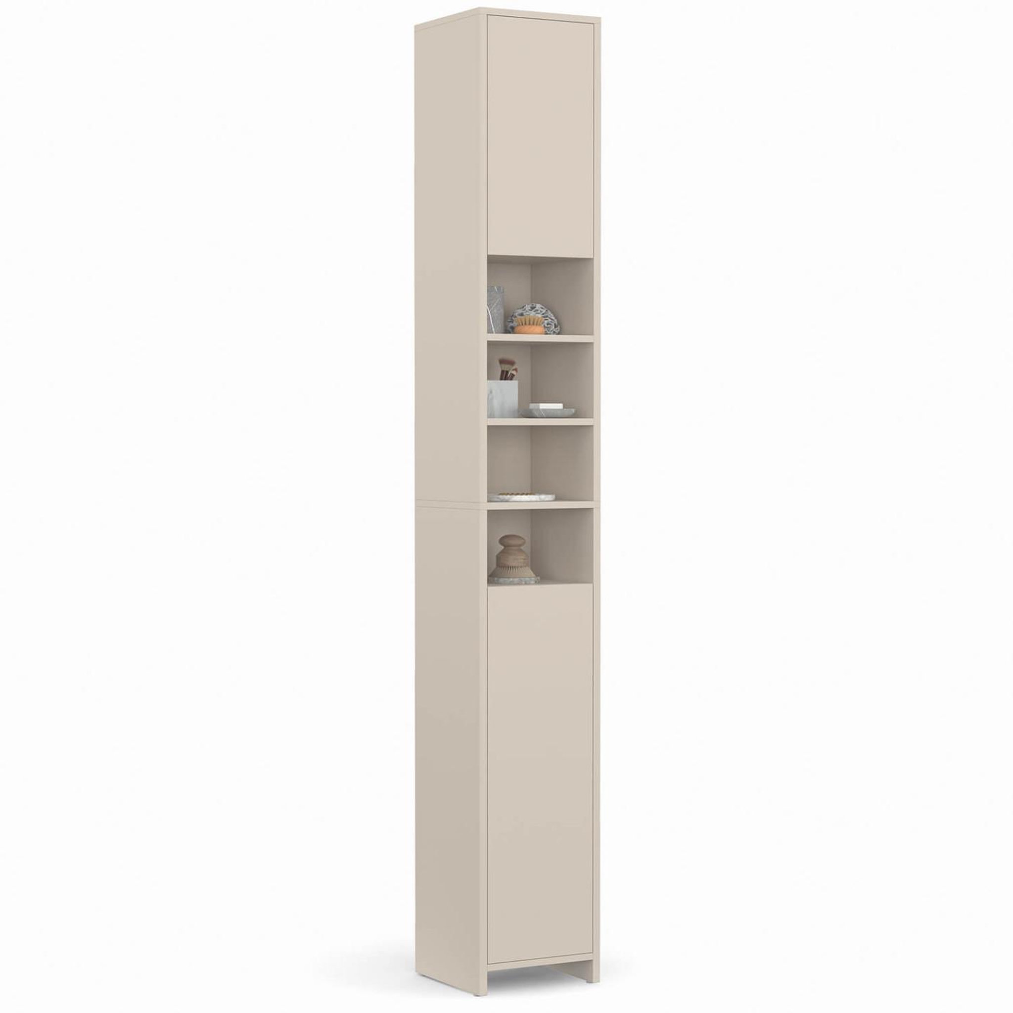 ID MARKET Meuble colonne salle de bain tomi 2 portes 4 niches beige