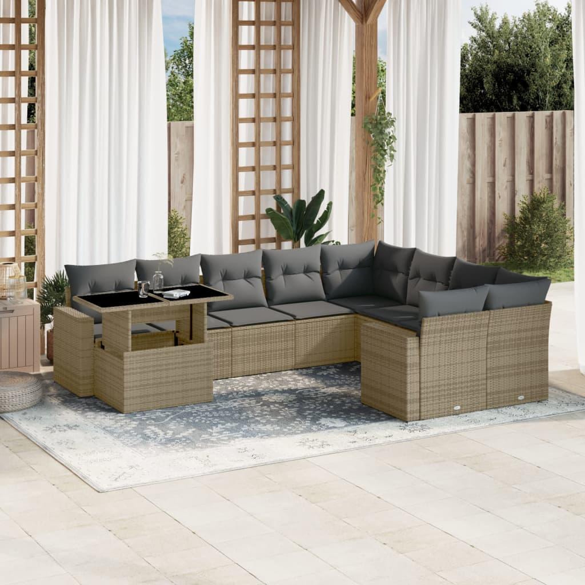 VIDAXL Salon de jardin avec coussins 10 pcs beige resine tressee