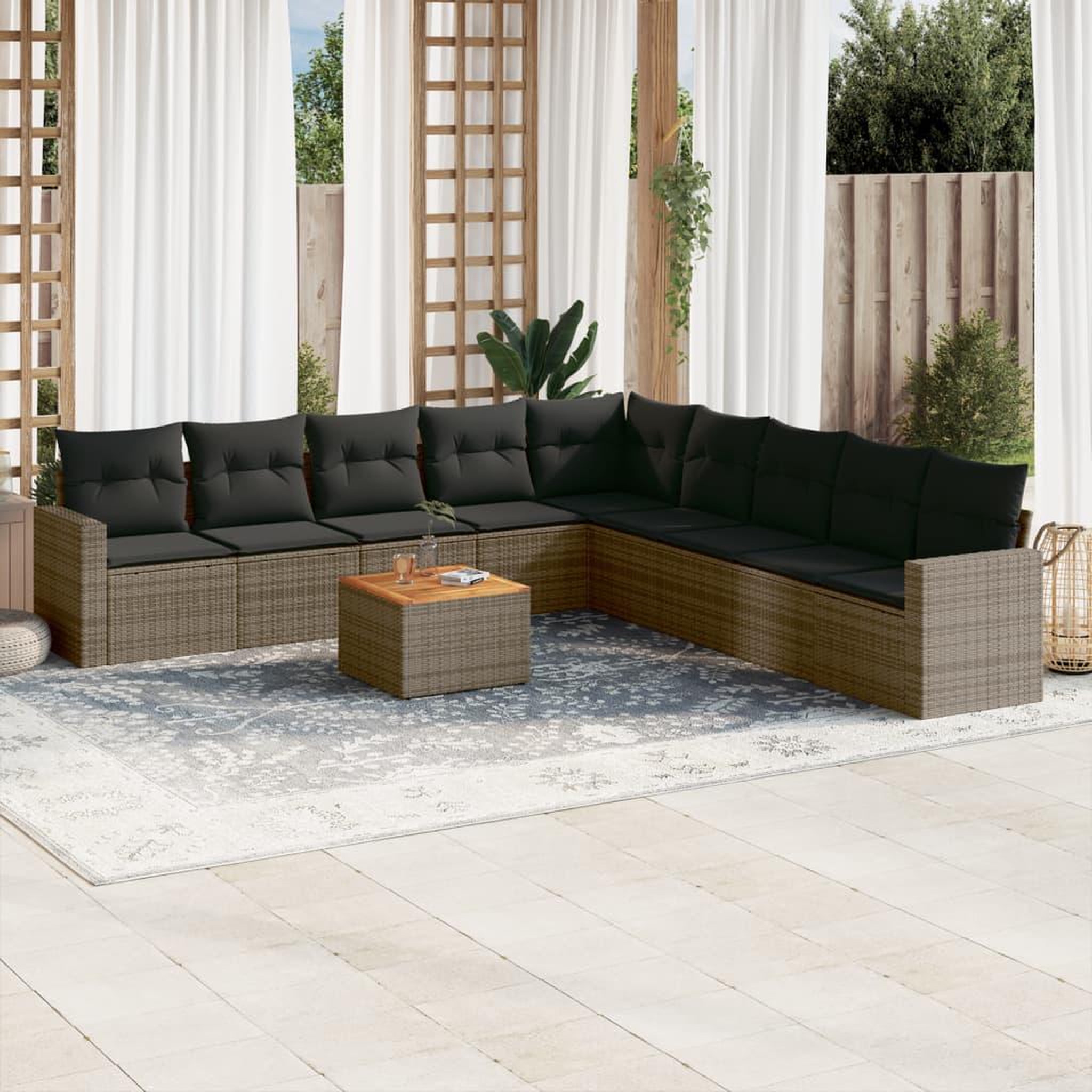 VIDAXL Salon de jardin avec coussins 10 pcs gris resine tressee