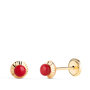 Voir la diapositive 1 : L'ATELIER D'AZUR Boucles d'Oreilles Or 18 Carats 750/000 Jaune Bord Sculpté - Perles Couleur Corail