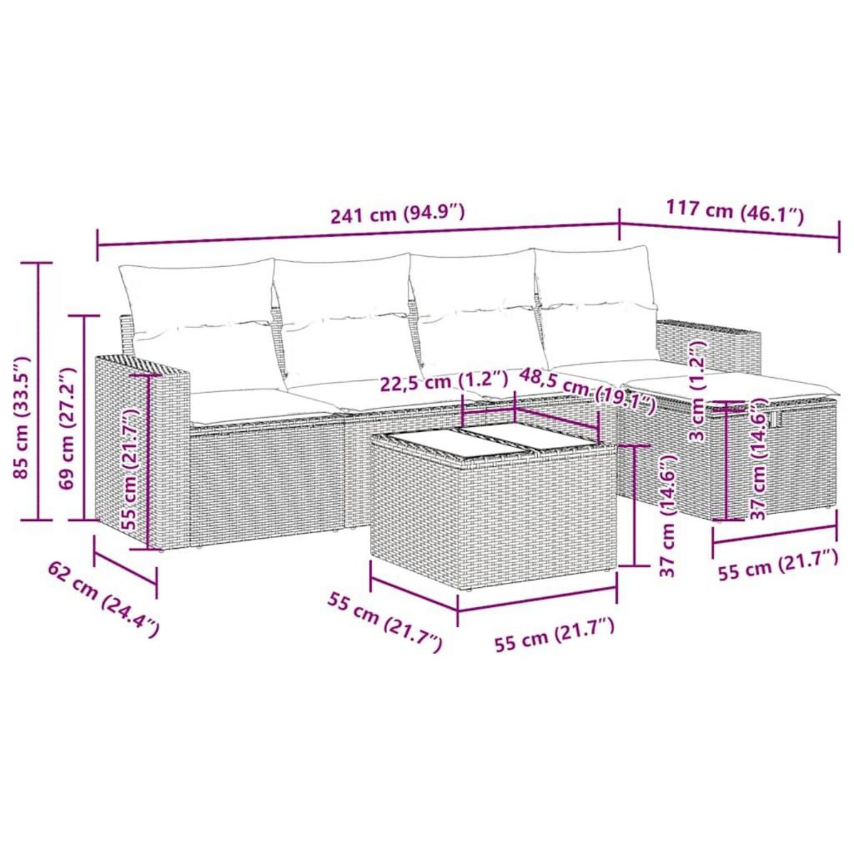 VIDAXL Salon de jardin 6 pcs avec coussins noir resine tressee