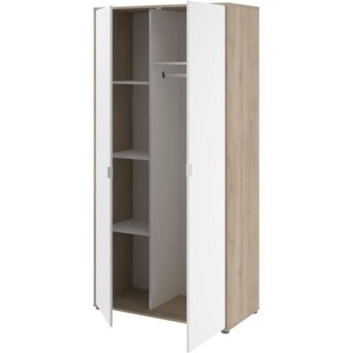 PARISOT Armoire de chambre - AALBORG - Blanc / Chene - 2 portes - 100 x 50,2 x 204,3 cm