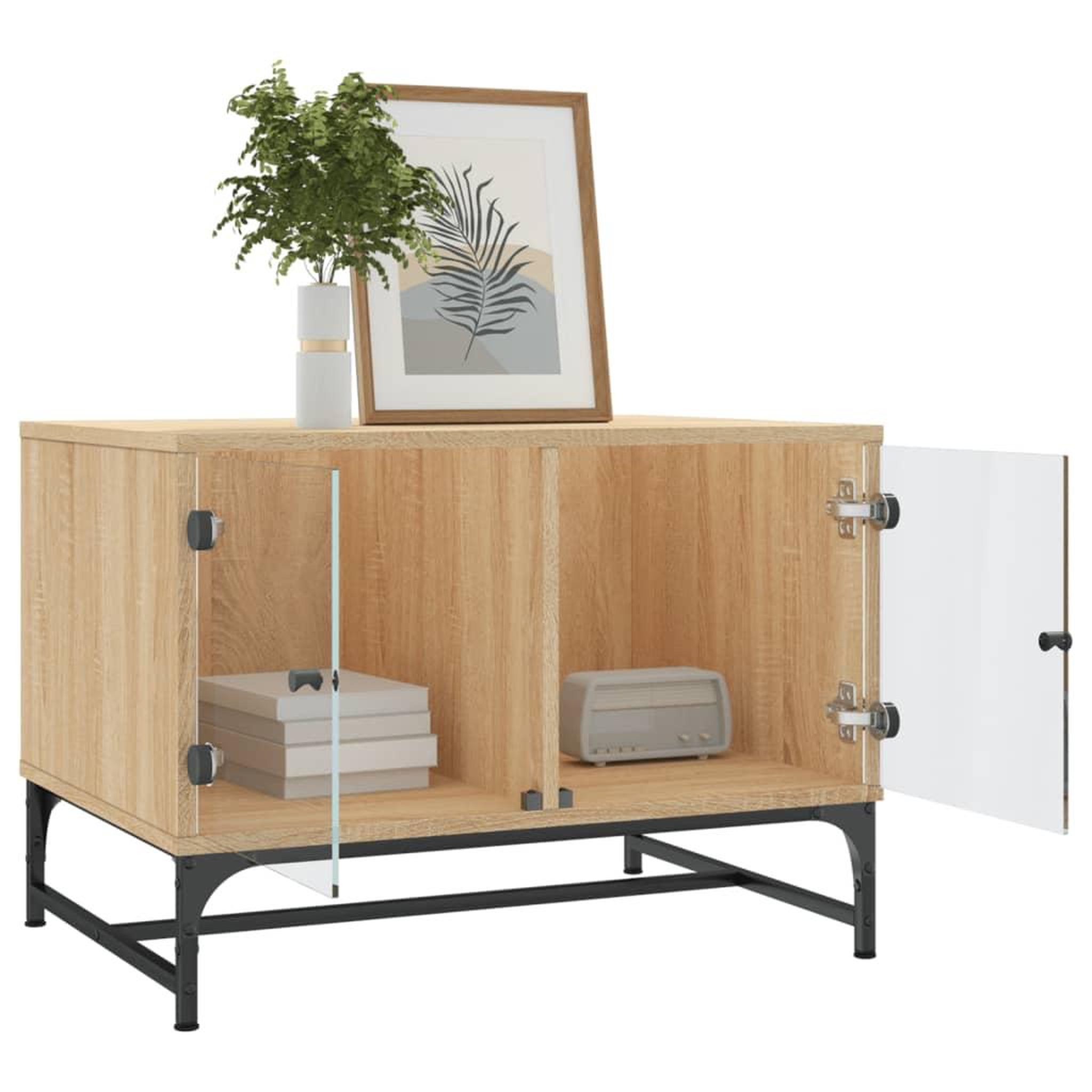 Voir la diapositive 4 : VIDAXL Table basse avec portes en verre chene sonoma 68,5x50x50 cm