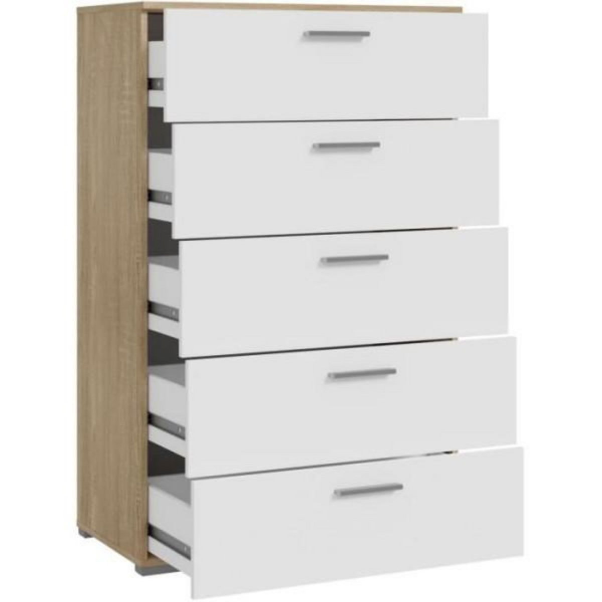 MARKET24 Commode BASJANA - 5 tiroirs - Décor chene sonoma et blanc mat - L80,2 x P41,3 x H123,8 cm