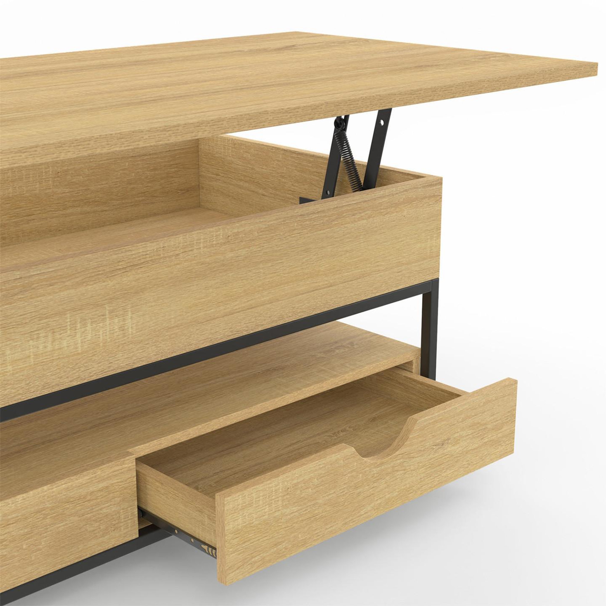 Voir la diapositive 6 : ID MARKET Table basse plateau relevable rectangulaire detroit avec 2 tiroirs design industriel