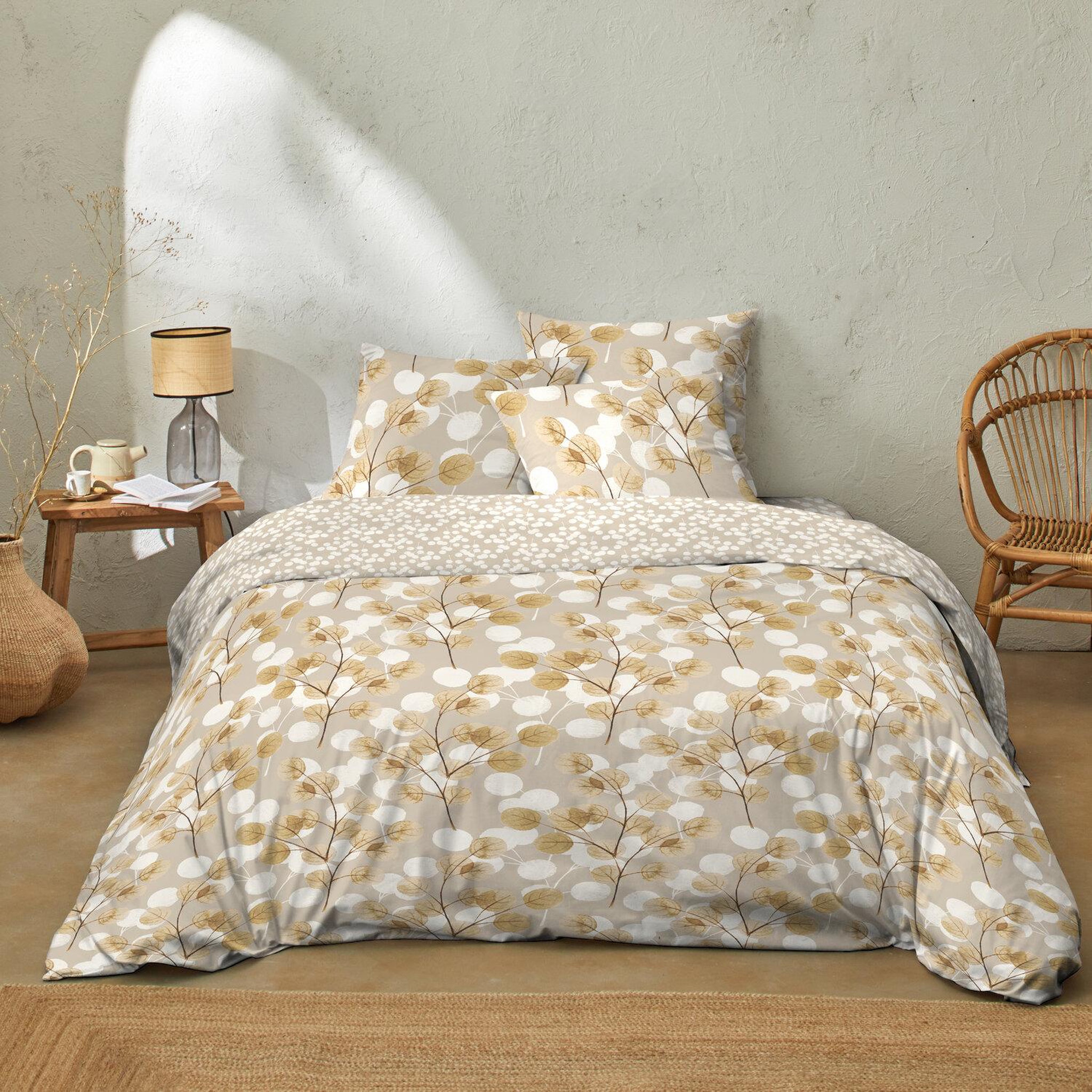 Home collection Parure housse de couette 100% flanelle de coton soryne. Coloris disponibles : Beige