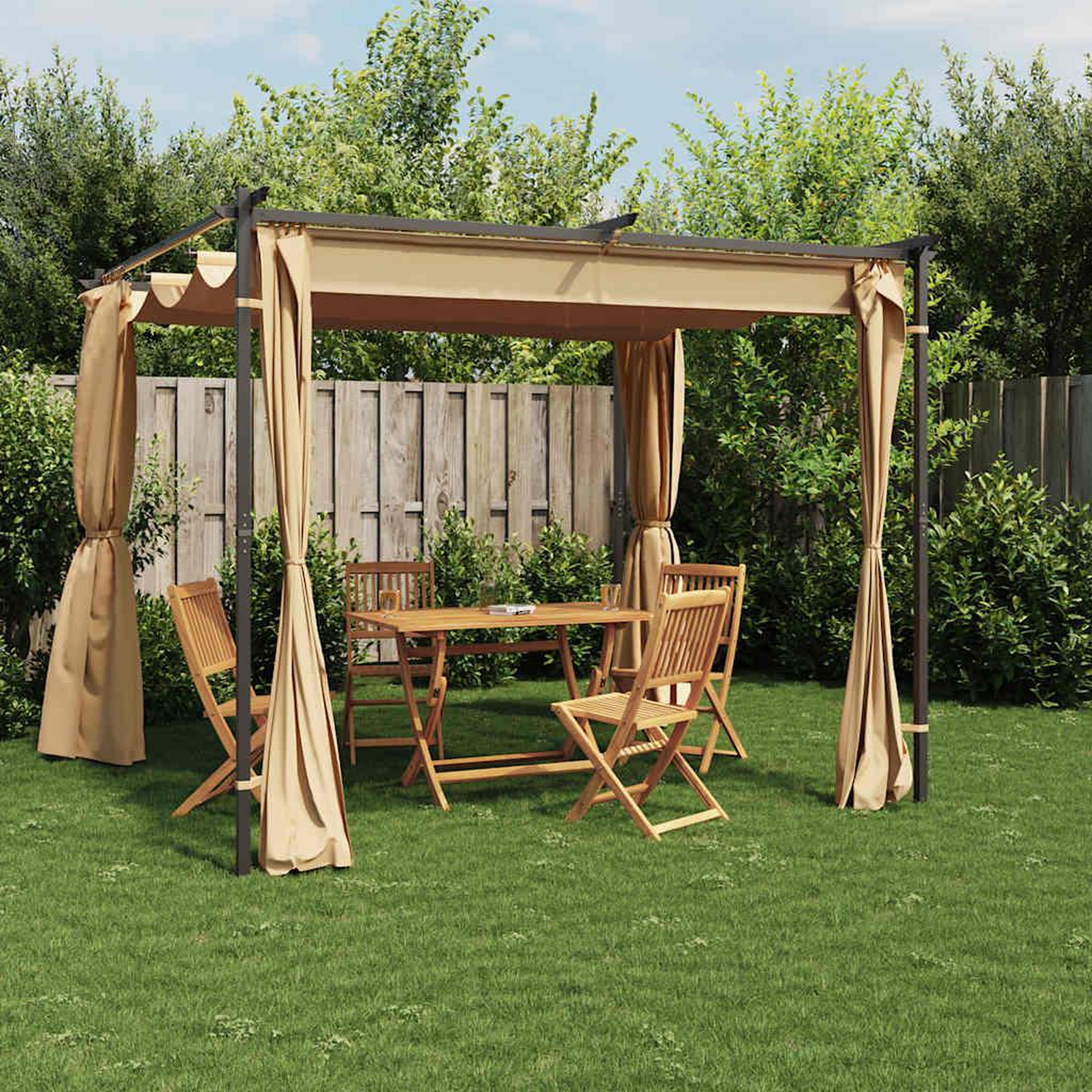 Voir la diapositive 1 : VIDAXL Tonnelle avec rideaux 3x3 m Taupe Acier