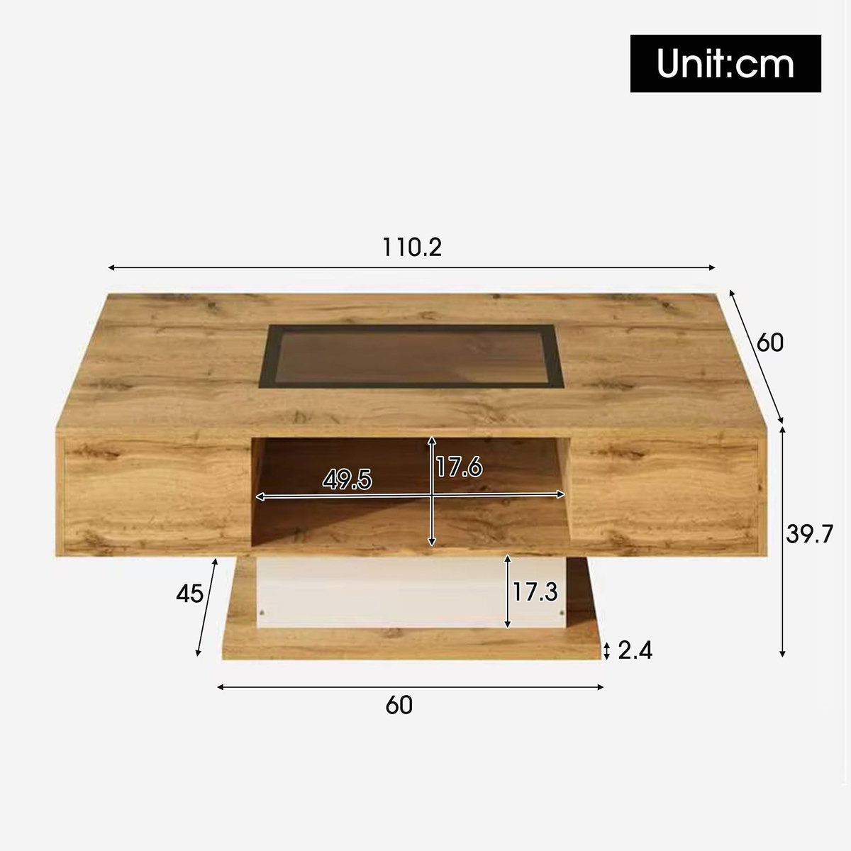 MERAX Table Basse Avec 2 Tiroirs, 1 Nich Et LED