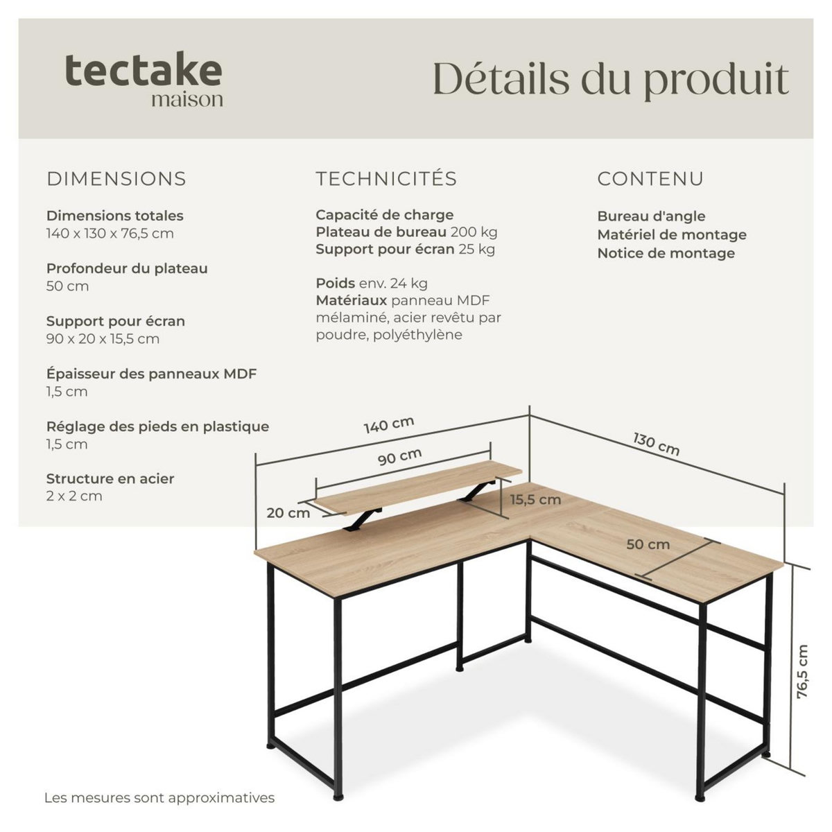 tectake Bureau Style industriel avec Fixation du moniteur coulissant