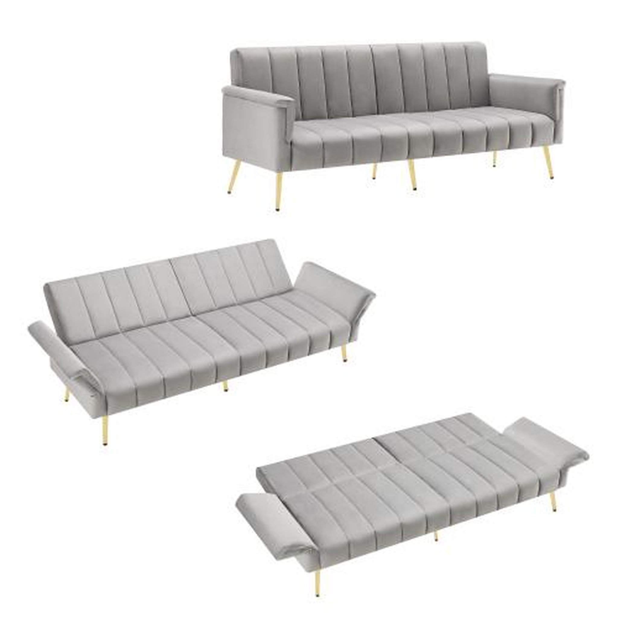 Voir la diapositive 5 : MERAX Canapé droit convertible 2 places velours