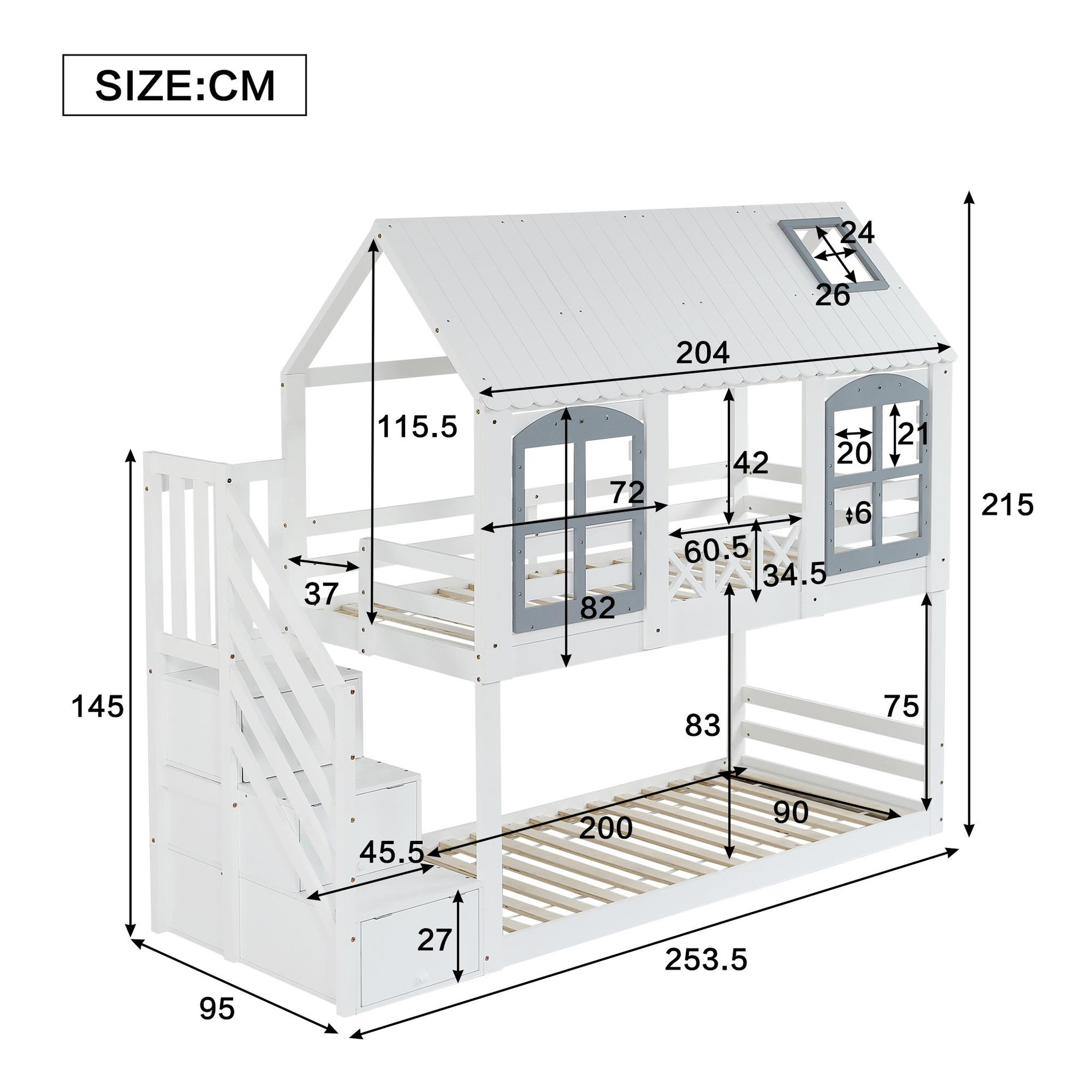 Voir la diapositive 3 : MERAX Lit superposé 90x200cm bois et mdf coloris blanc