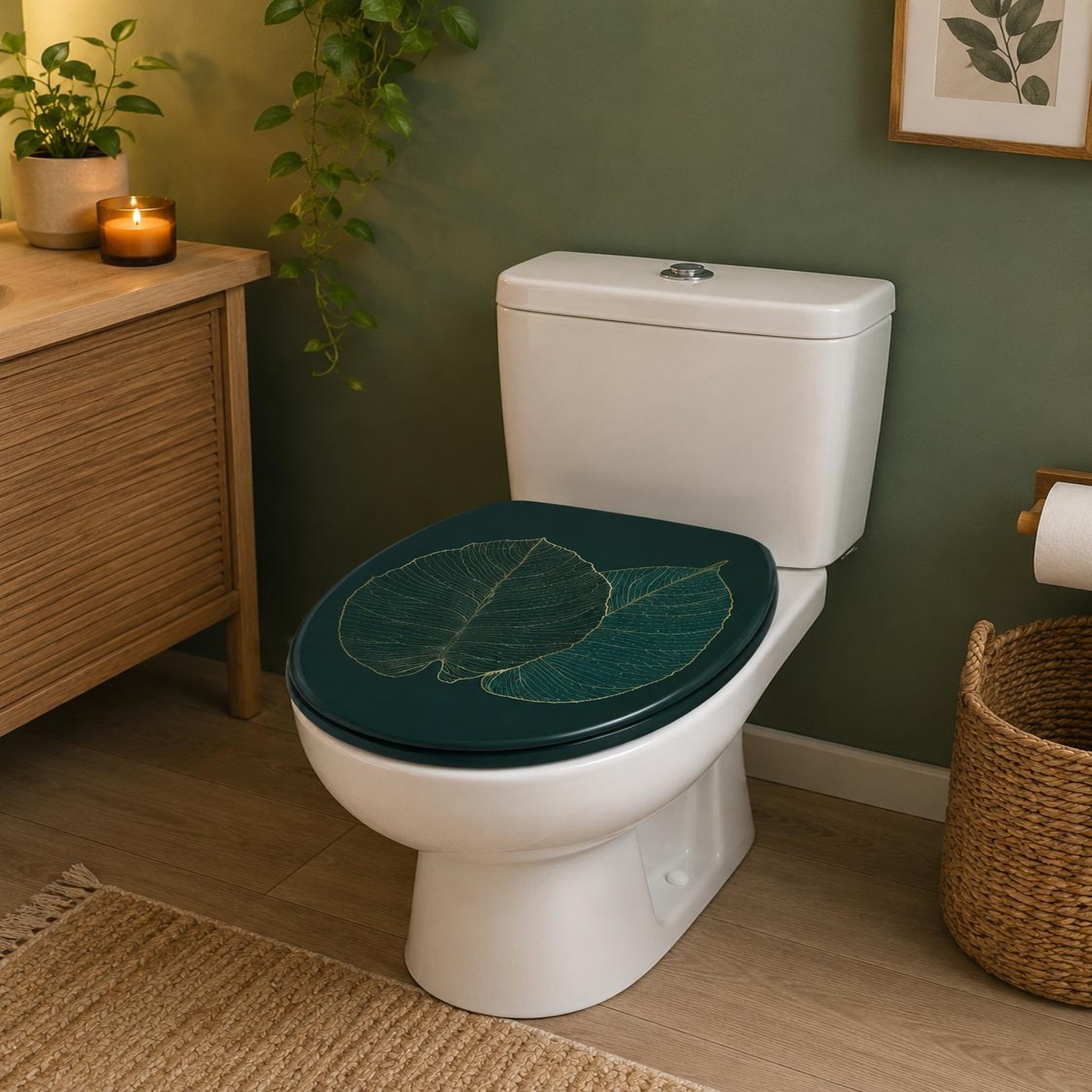 Voir la diapositive 2 : Eden Abattant wc feuille de jade design et moderne