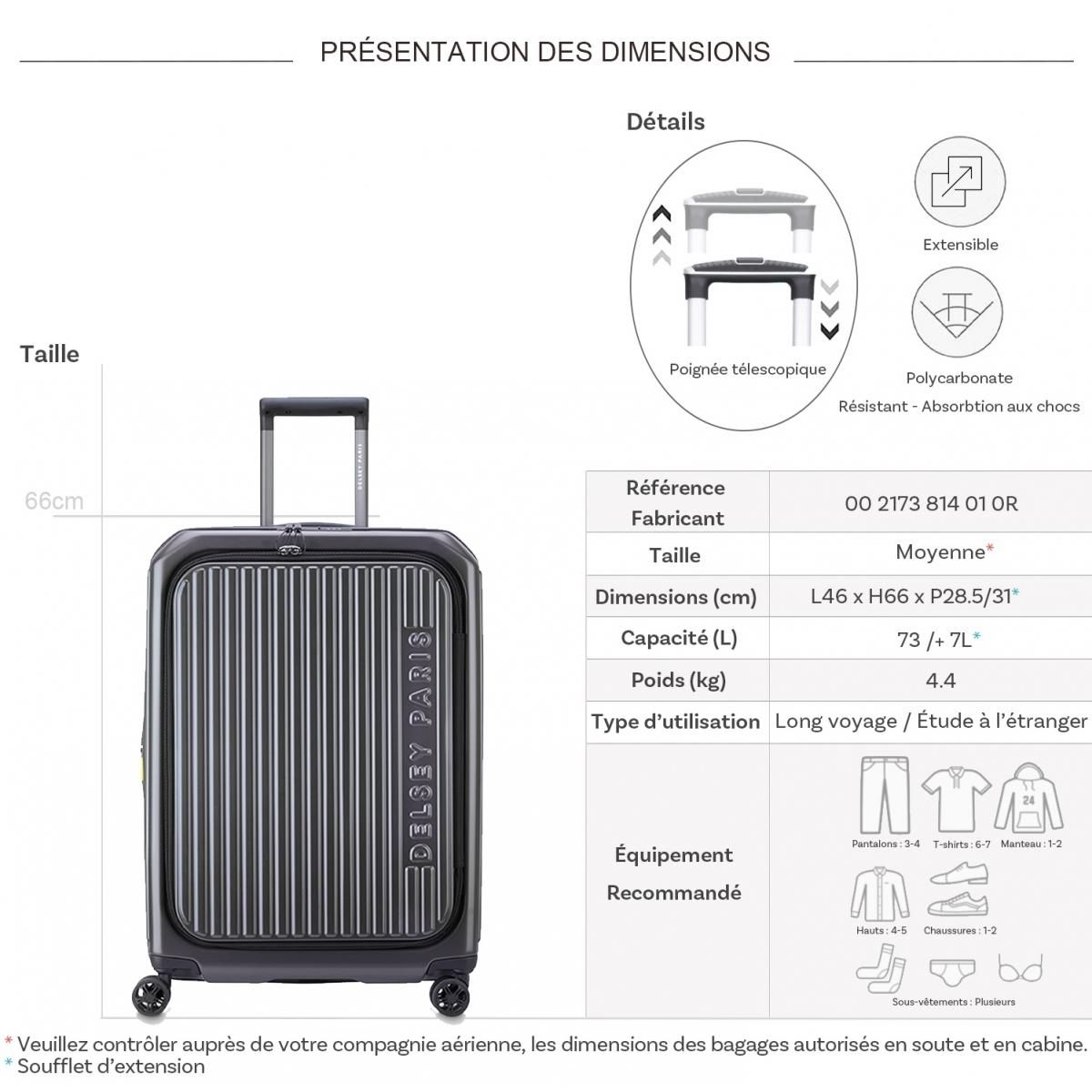 Delsey Valise rigide Securitime Zip TSA polycarbonate 66cm