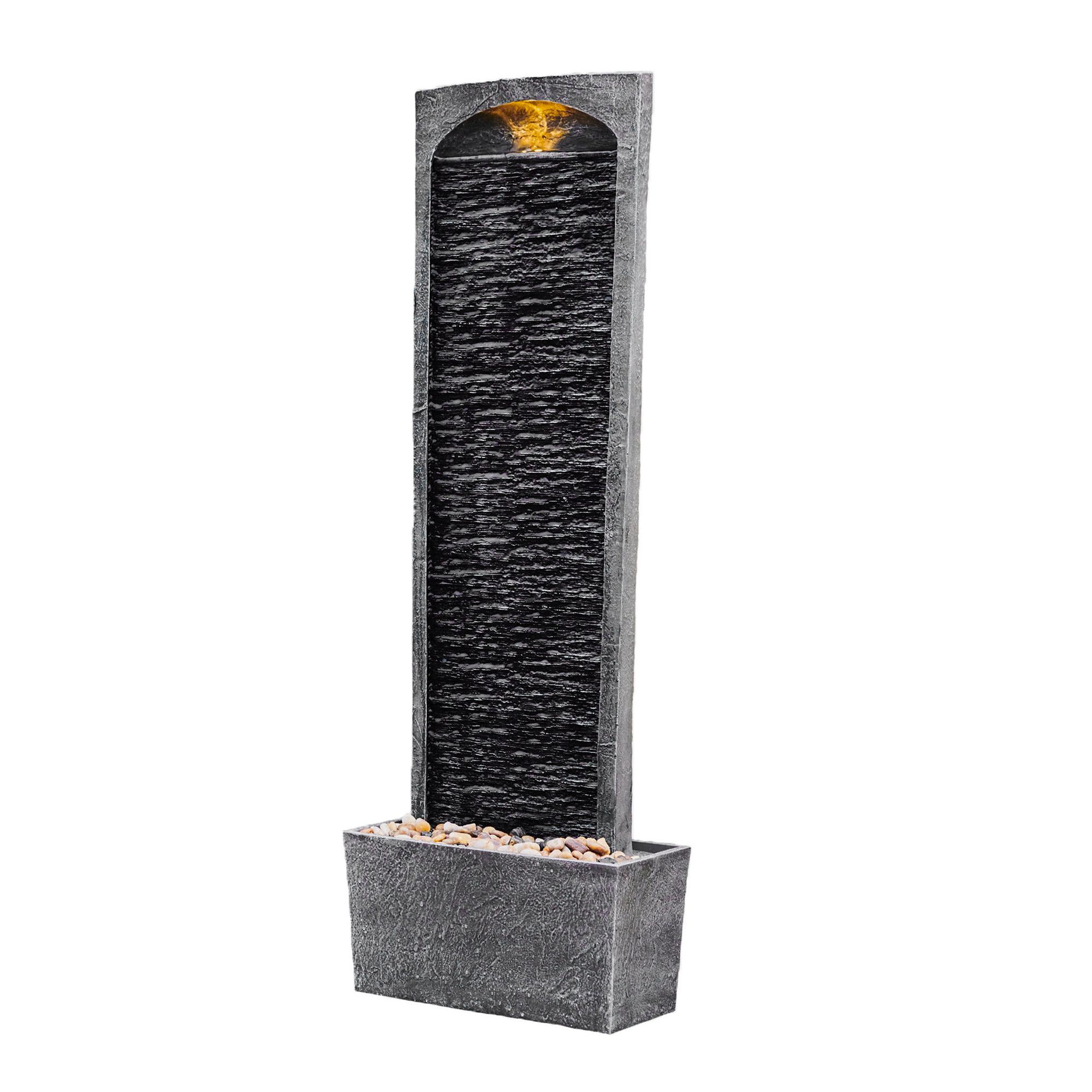 Voir la diapositive 6 : TEAMSON HOME Fontaine cascade LED extérieure 98 cm, façade texturée et galets