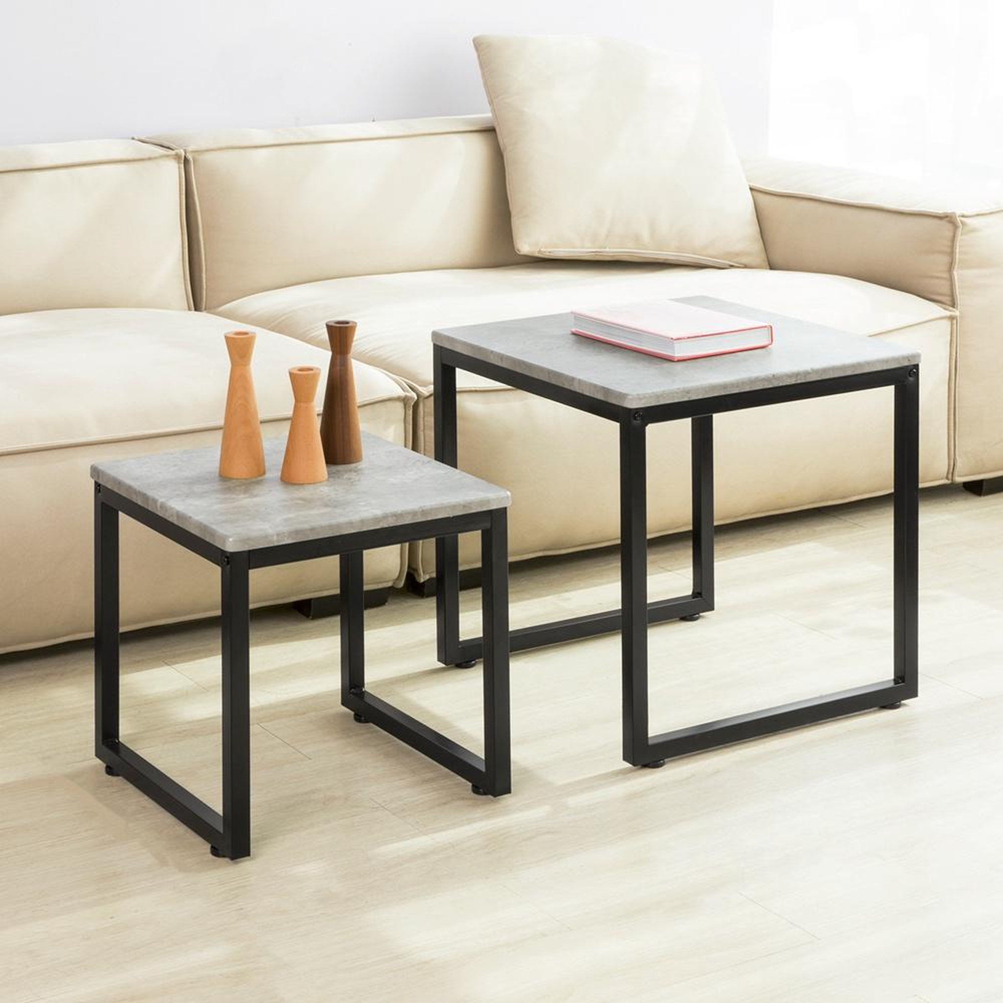 Voir la diapositive 2 : SOBUY SoBuy - Lot De 2 Tables D'appoint - Industriel - FBT42