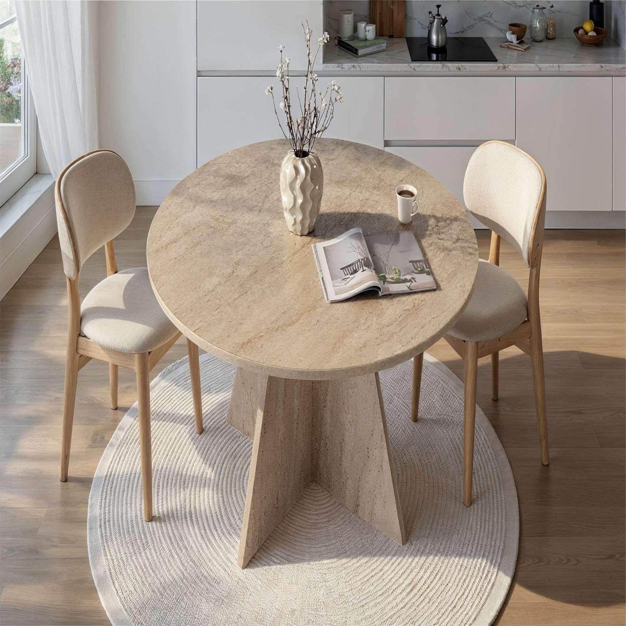 Voir la diapositive 3 : Habitat et Jardin Table à manger en bois  virella  - 120 x 120 x 75 cm - travertin