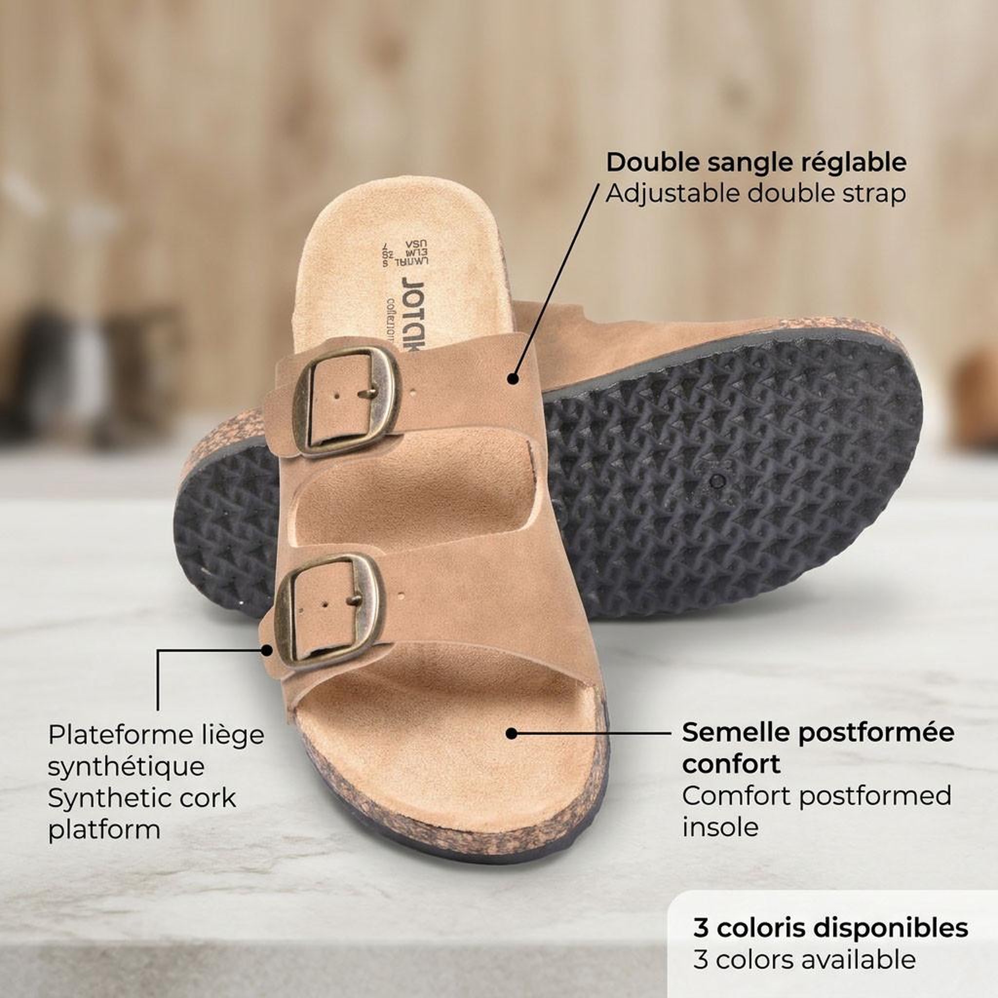 Voir la diapositive 4 : OZABI OZABI Sandales Mule 2 Boucles Nubuck Noir Beige Camel