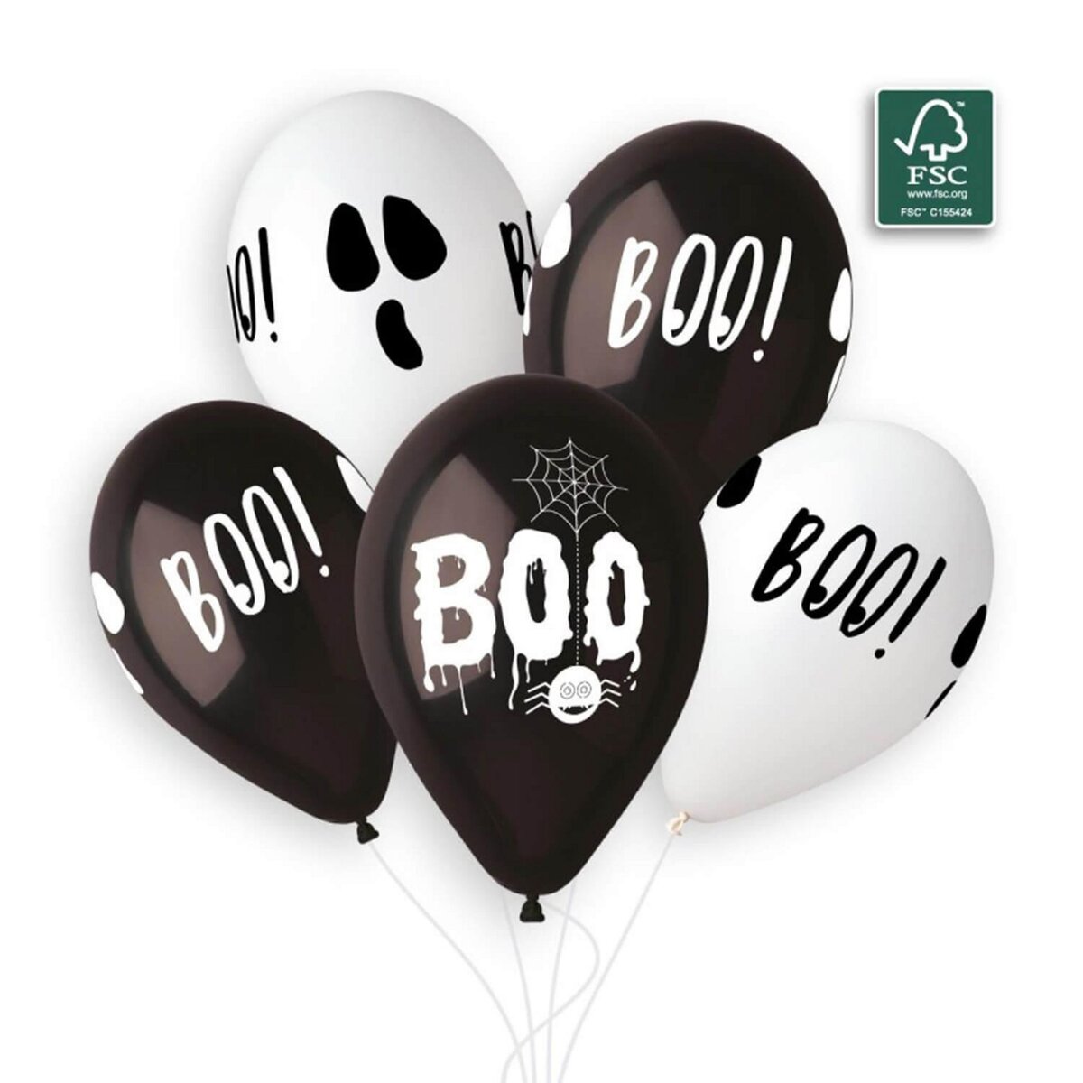 5 Ballons Boo 33 cm Noir et Blanc