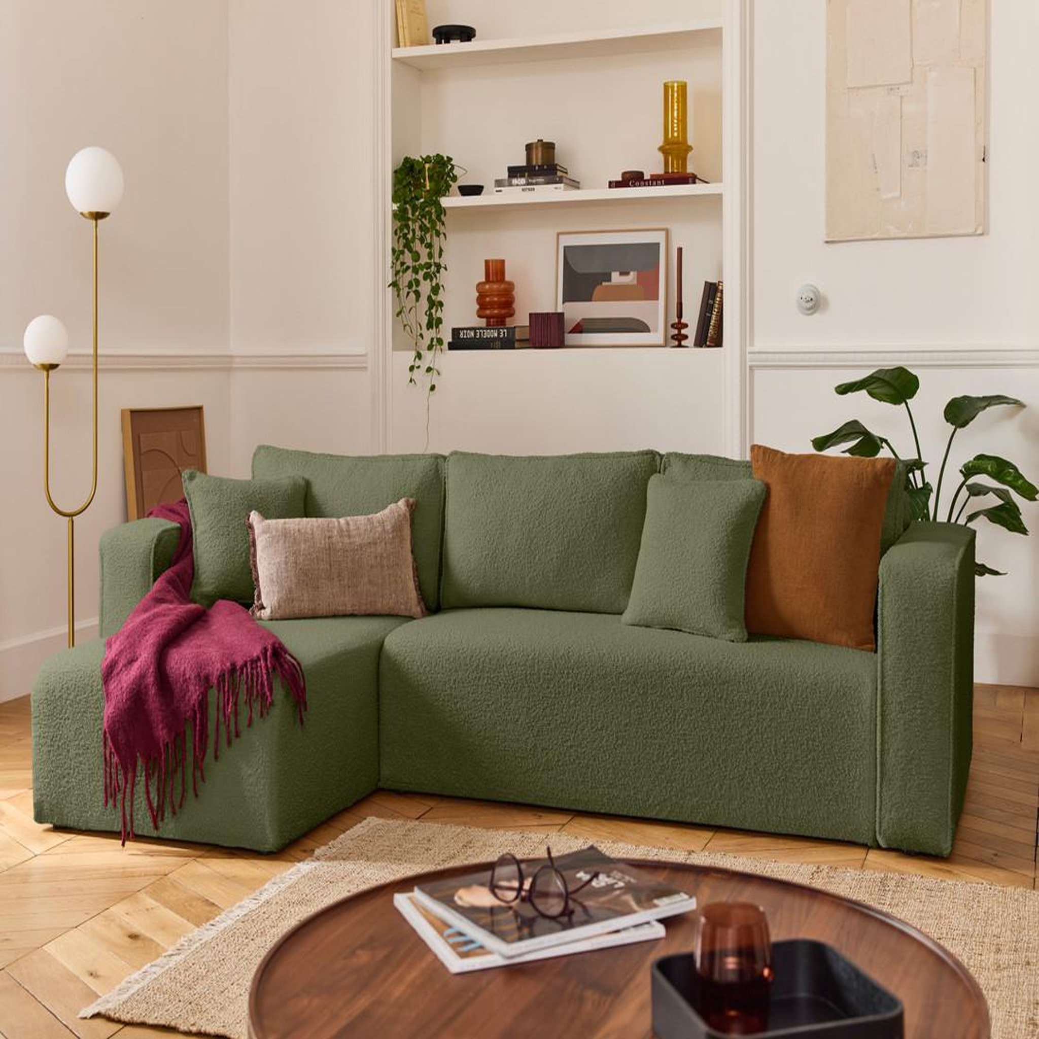 Voir la diapositive 1 : BEST MOBILIER Topaze - canapé d'angle déhoussable réversible 4 places en tissu bouclette