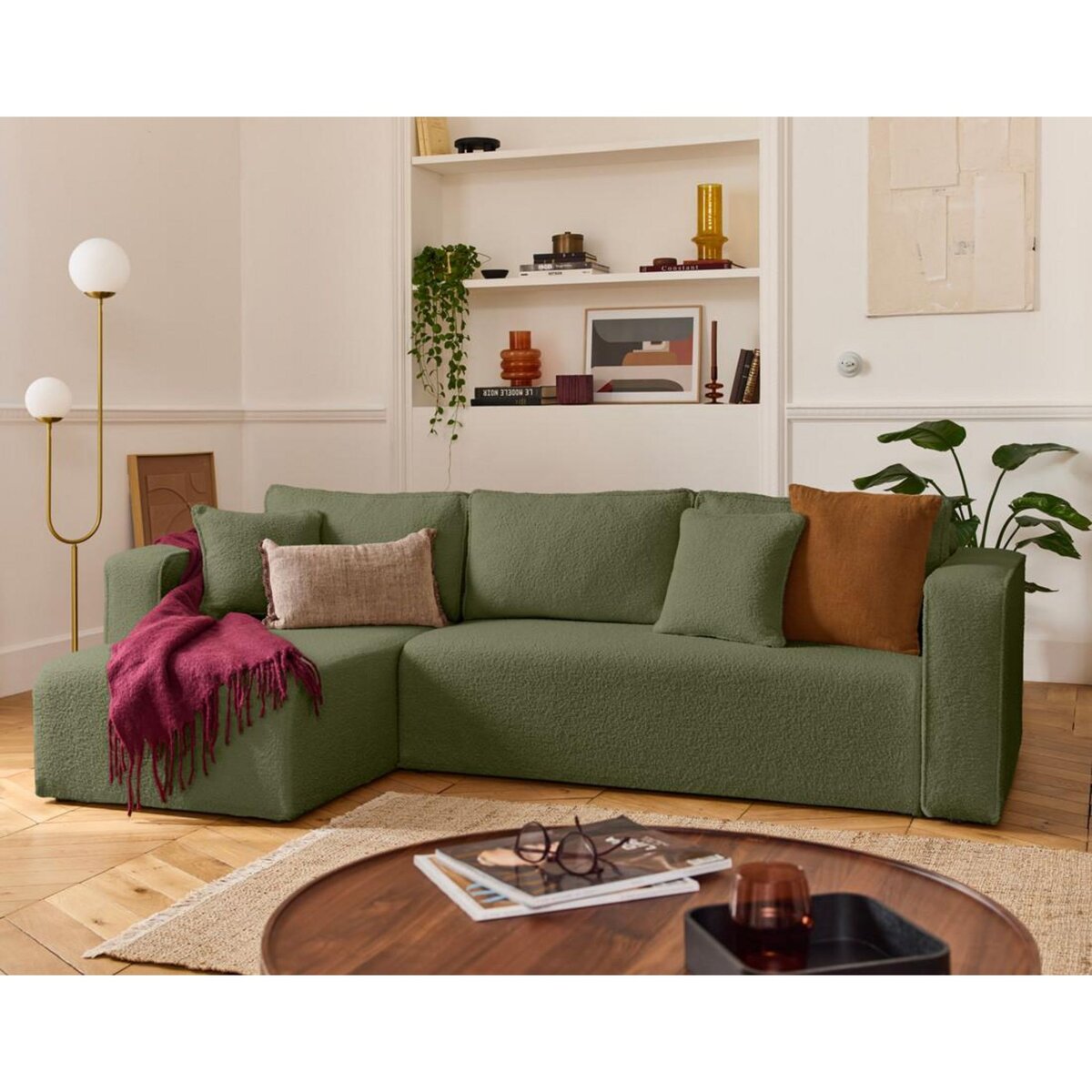 BEST MOBILIER Topaze - canapé d'angle déhoussable réversible 4 places en tissu bouclette