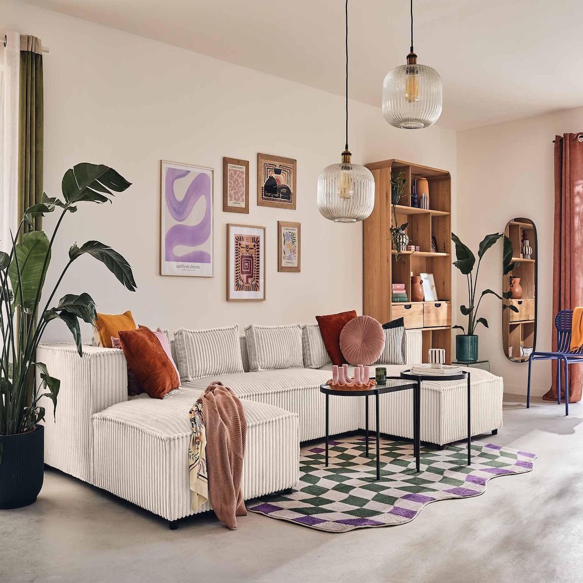 LISA DESIGN Stella - canapé panoramique en u - 7 places - en velours côtelé grosses côtes