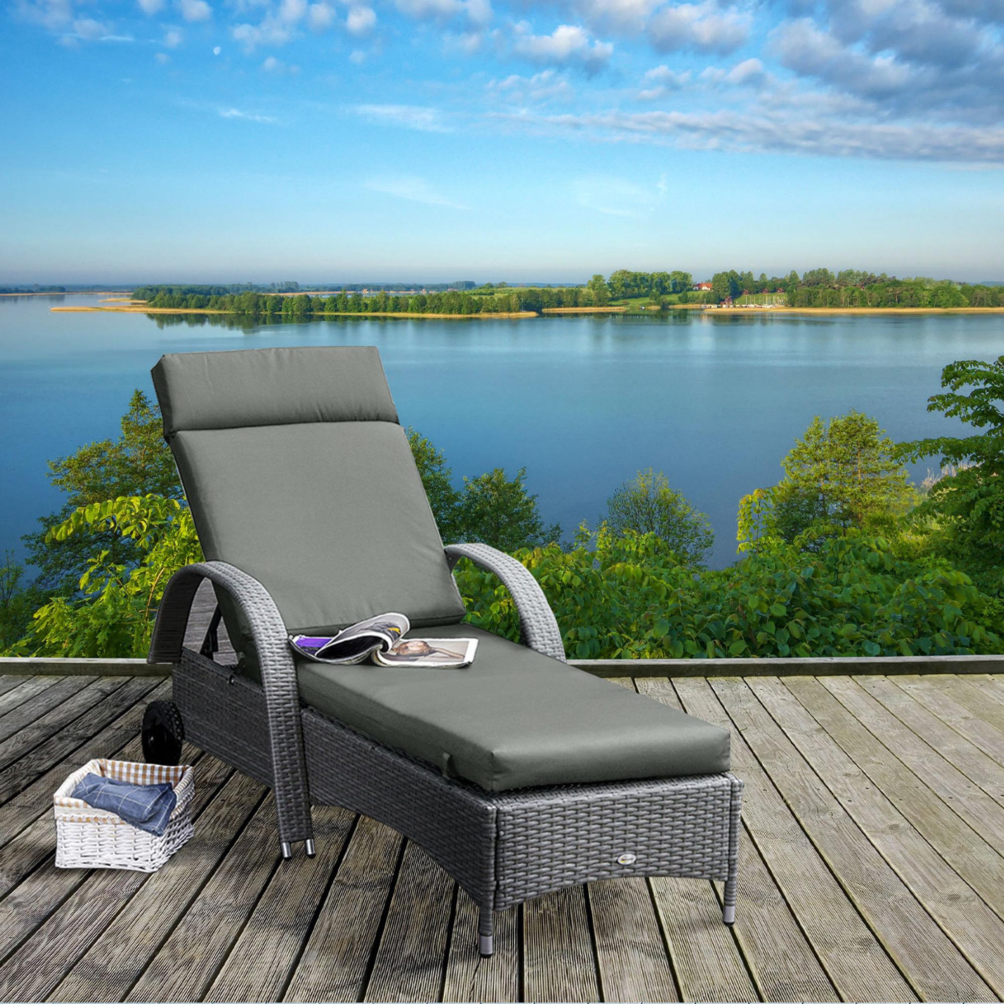 Voir la diapositive 2 : OUTSUNNY Matelas bain de soleil - matelas de transat - coussin de chaise longue - tissu gris foncé