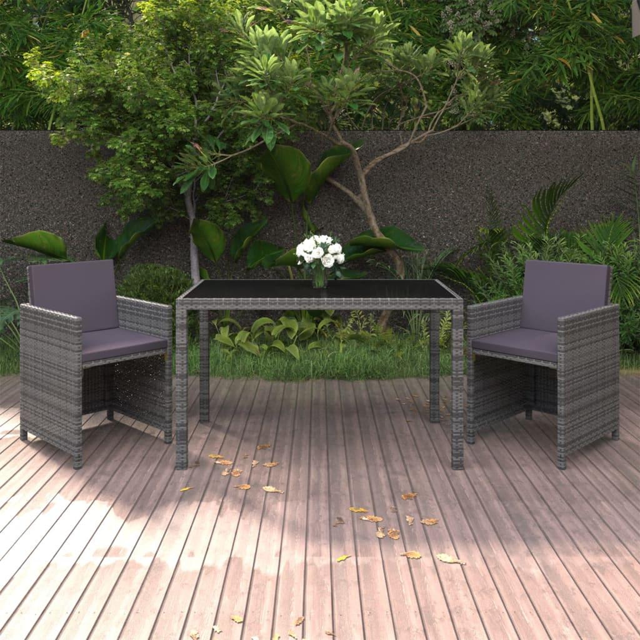 VIDAXL Ensemble a manger de jardin coussins 3pcs Resine tressee Gris