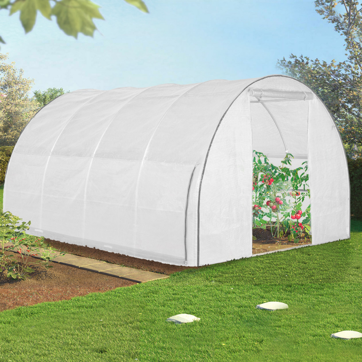 ID MARKET Serre tunnel de jardin 12M² blanche relevable avec moustiquaire