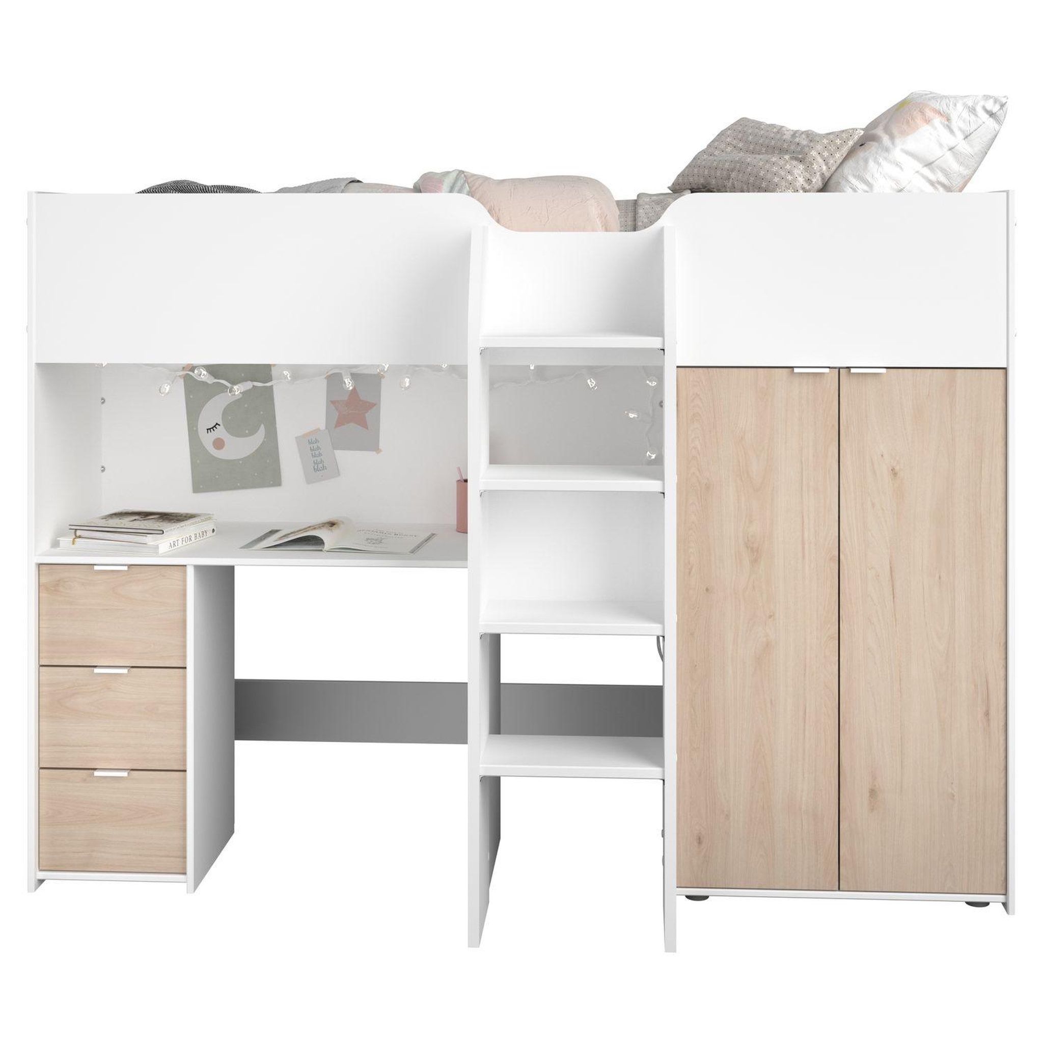 Voir la diapositive 6 : Lit combiné avec armoire de rangement et bureau 90x200cm THOMAS