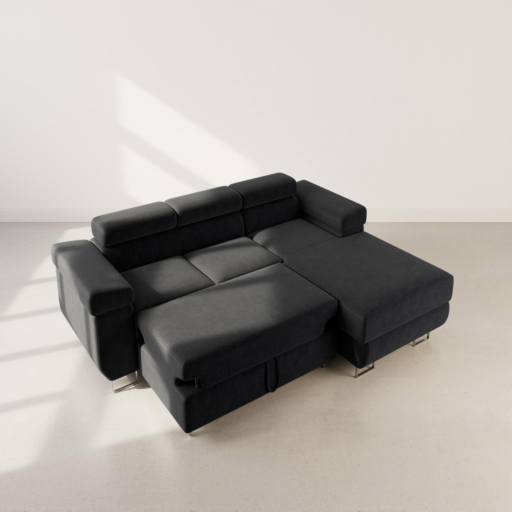 Voir la diapositive 2 : BEST MOBILIER Pablo - canapé d'angle droit - 6 places - convertible avec coffre et têtières réglables - en velours côtelé