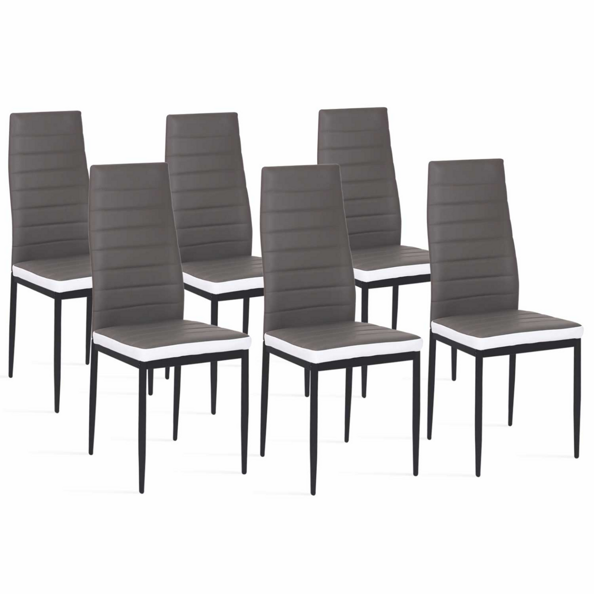 ID MARKET Lot de 6 chaises ROMANE grises bandeau blanc pour salle à manger
