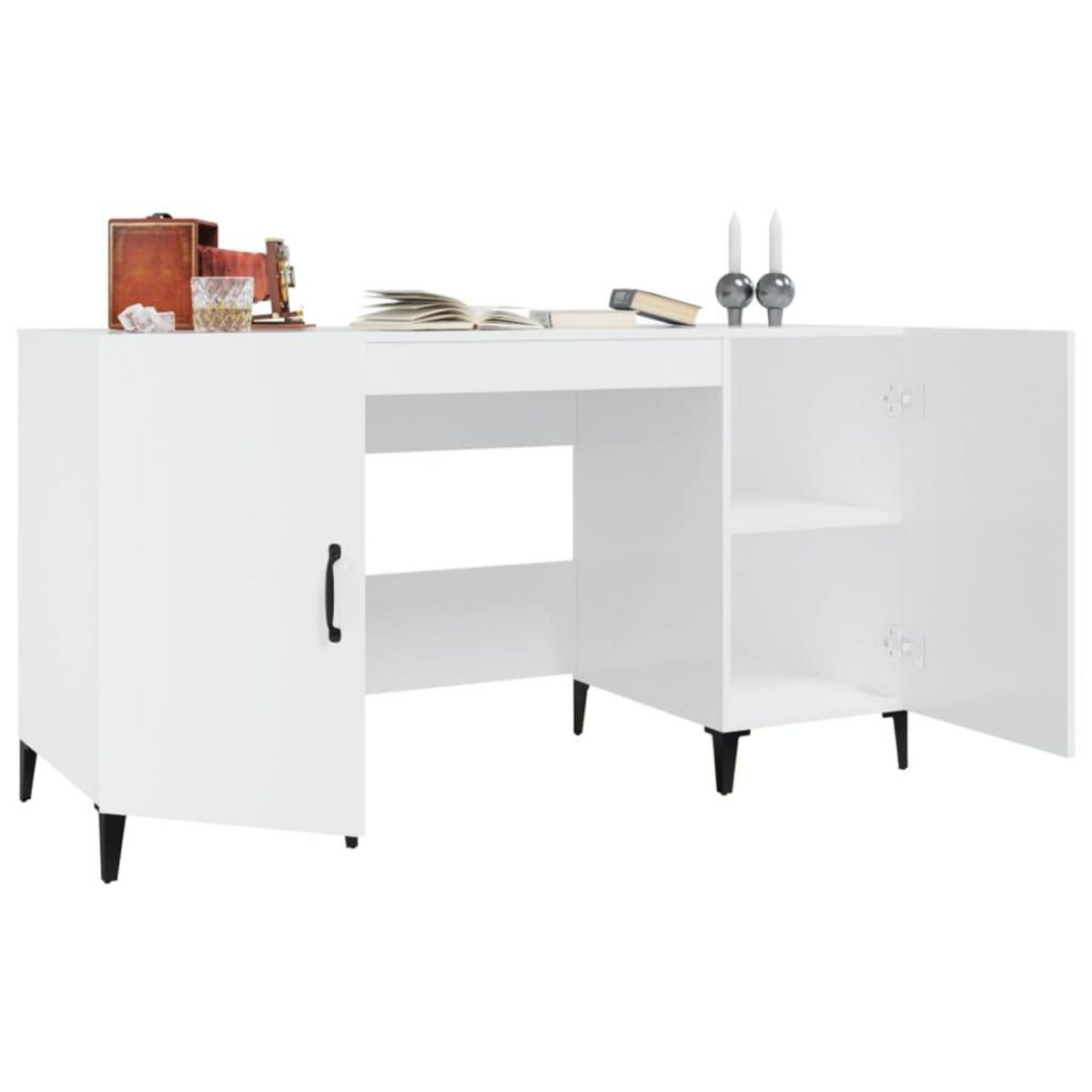 VIDAXL Bureau Blanc brillant 140x50x75 cm Bois d'ingenierie