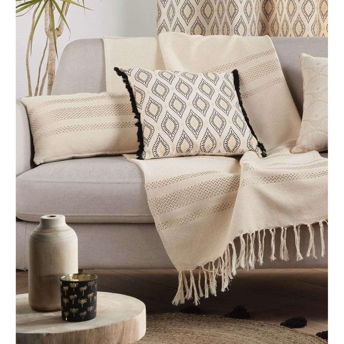 Douceur d'Intérieur Coussin déhoussable FELL - Polycoton imprimé métallisé - 45 x 45 cm - Multicolore