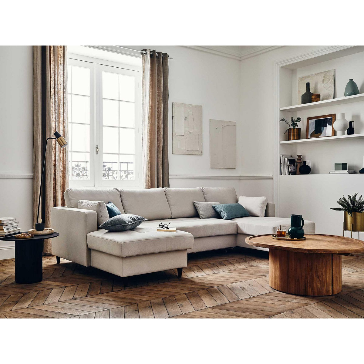 LISA DESIGN Anna - canapé panoramique en u - 7 places - convertible avec coffre - en velours