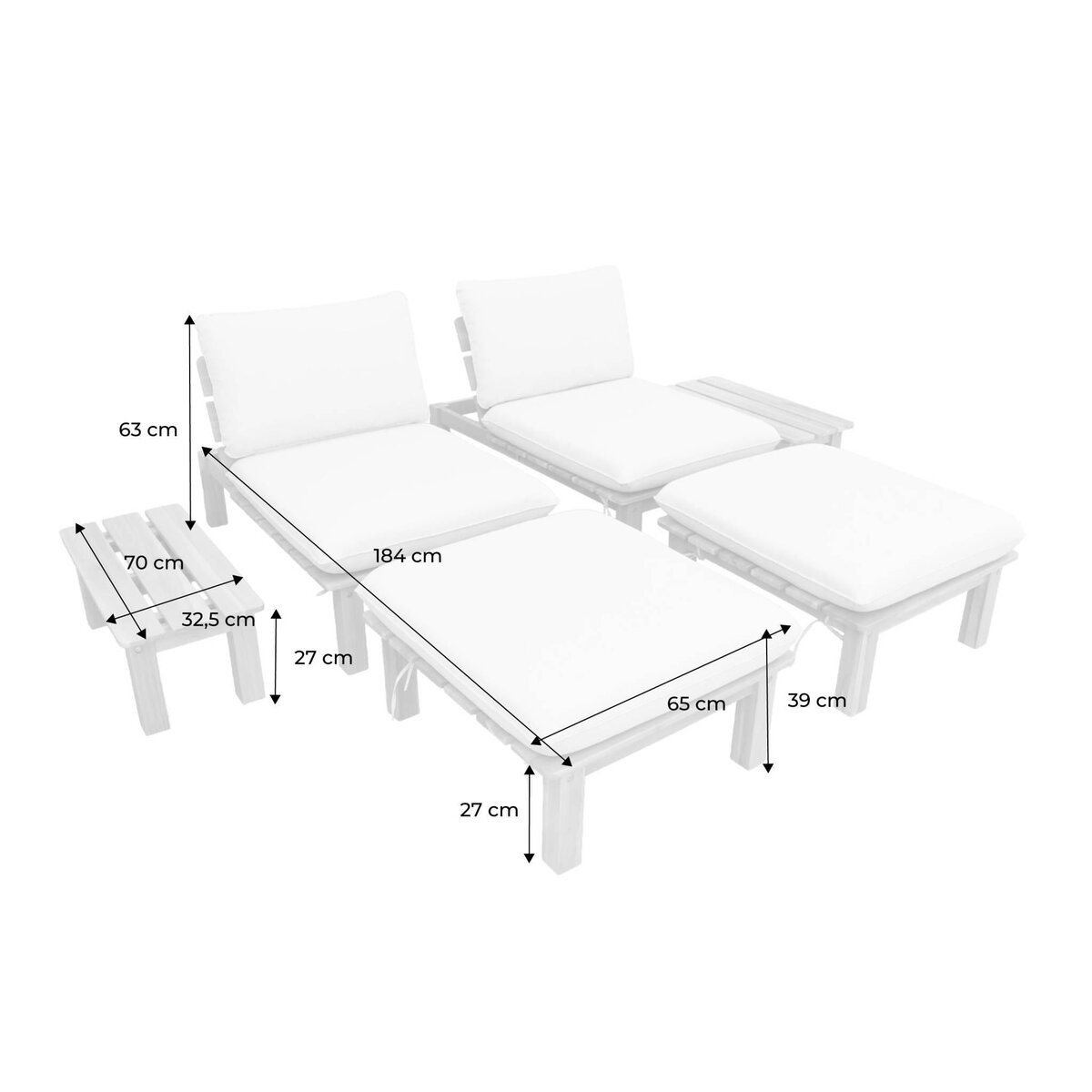 SWEEEK Lot de 2 bains de soleil modulables bois d'acacia naturel multi positions avec table - Mae