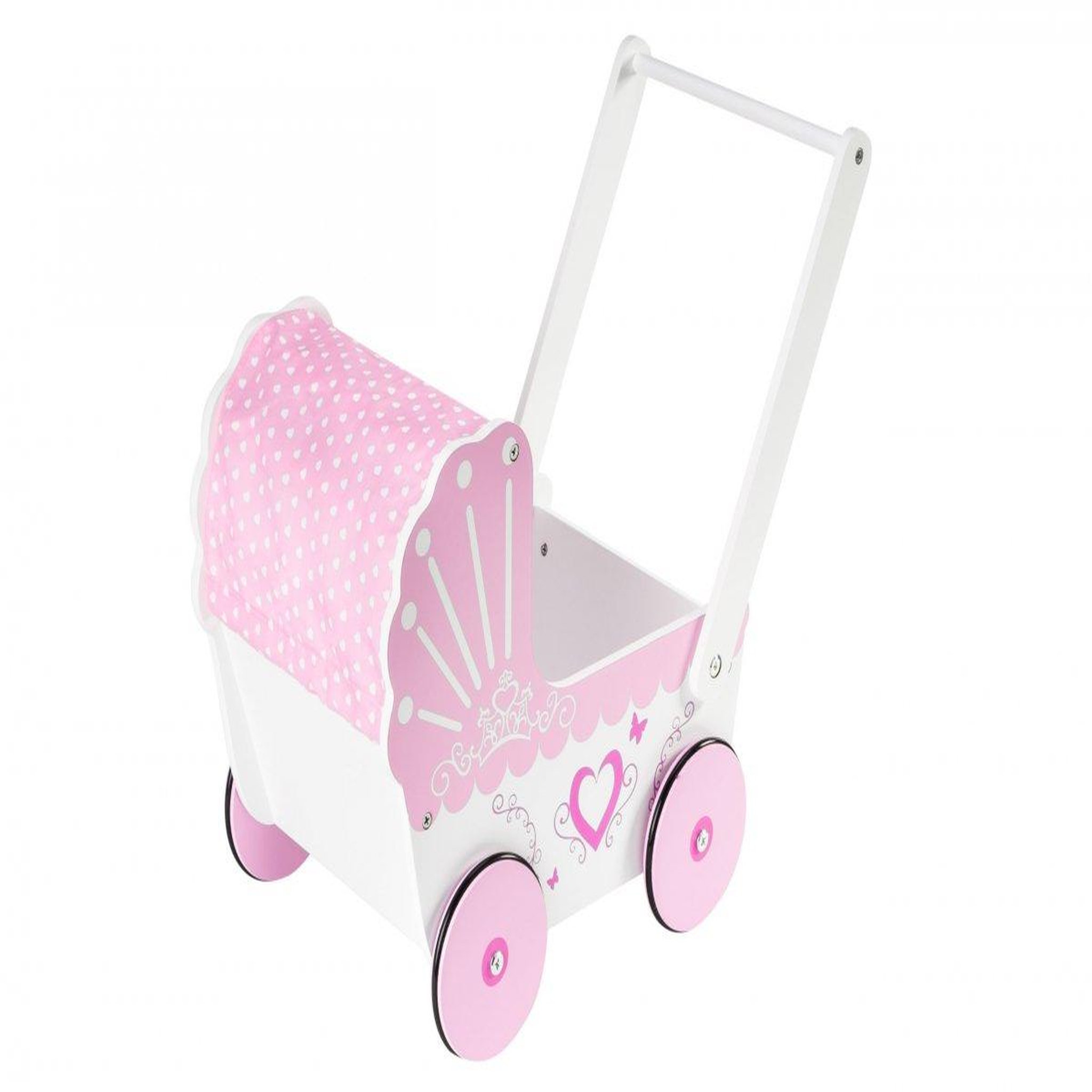 Voir la diapositive 2 : MAMABRUM Landau Poussette pour Poupée en Bois pour Enfants - Poussoir 47*26,5*40 cm - Chariot Rose