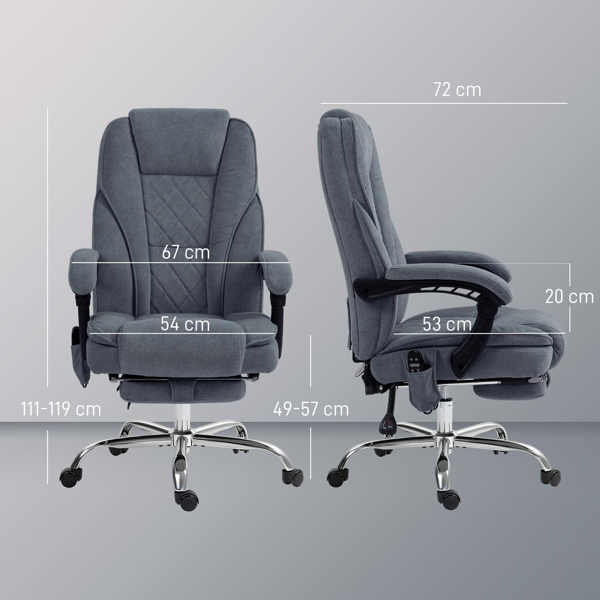 Voir la diapositive 3 : VINSETTO Fauteuil de bureau manager massant chauffant inclinable réglable télécommande repose-pieds rétractable velours gris bleuté