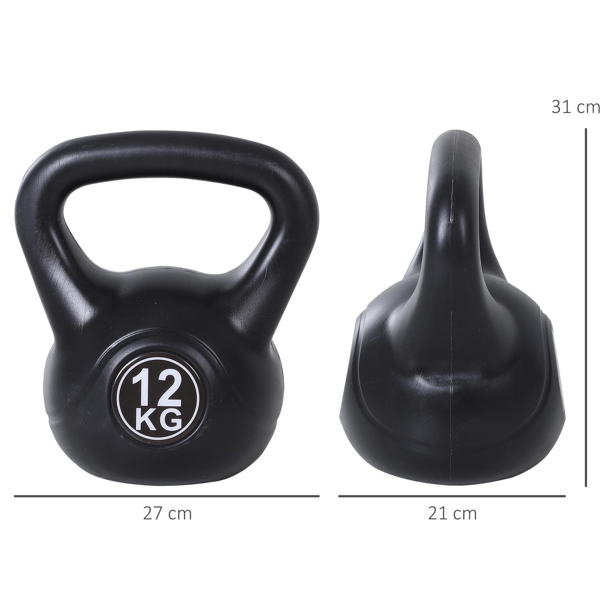 Voir la diapositive 3 : HOMCOM Kettlebell 12 kg - haltère boule - poignée ergonomique - pvc noir