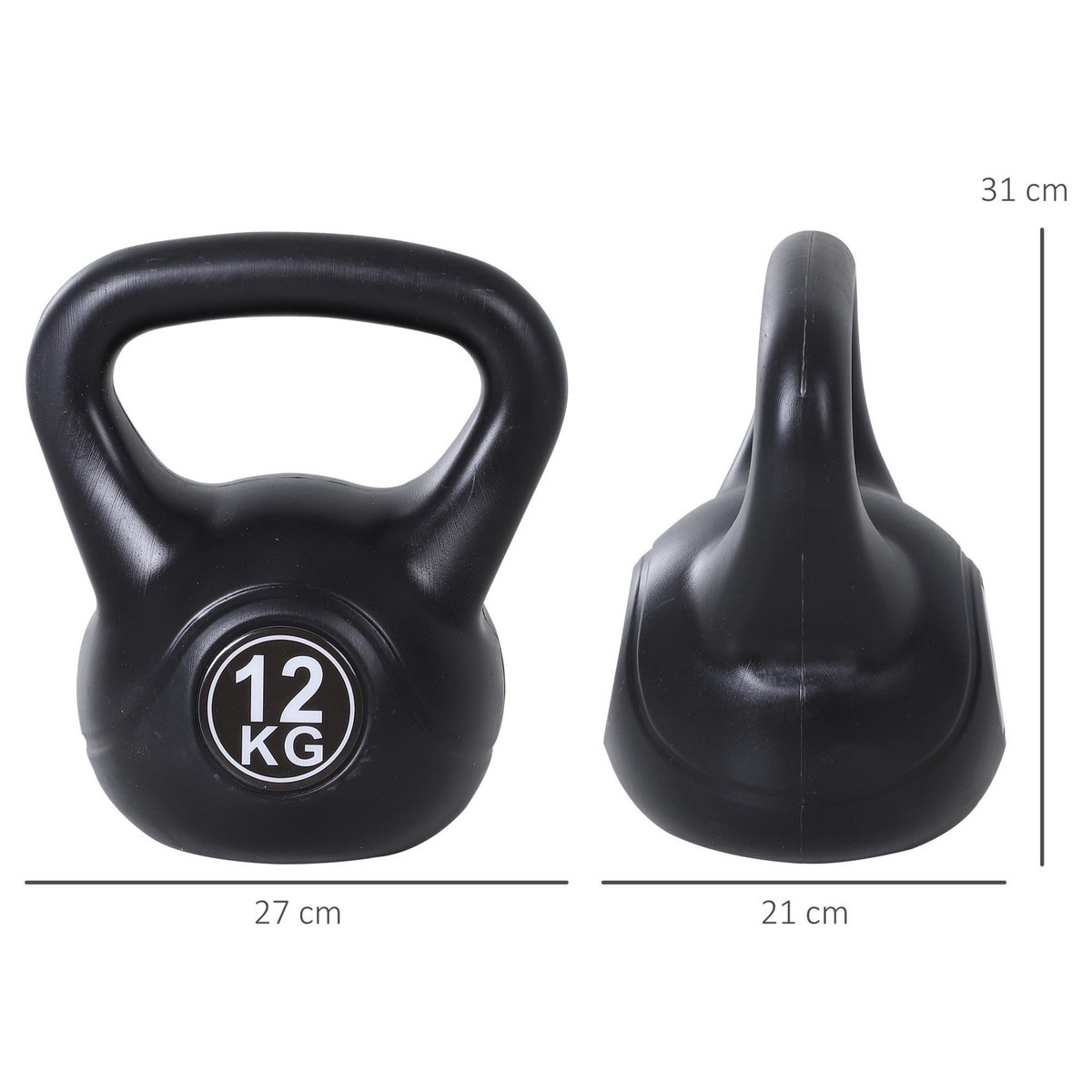 HOMCOM Kettlebell 12 Kg - haltère boule - poignée ergonomique - PVC noir