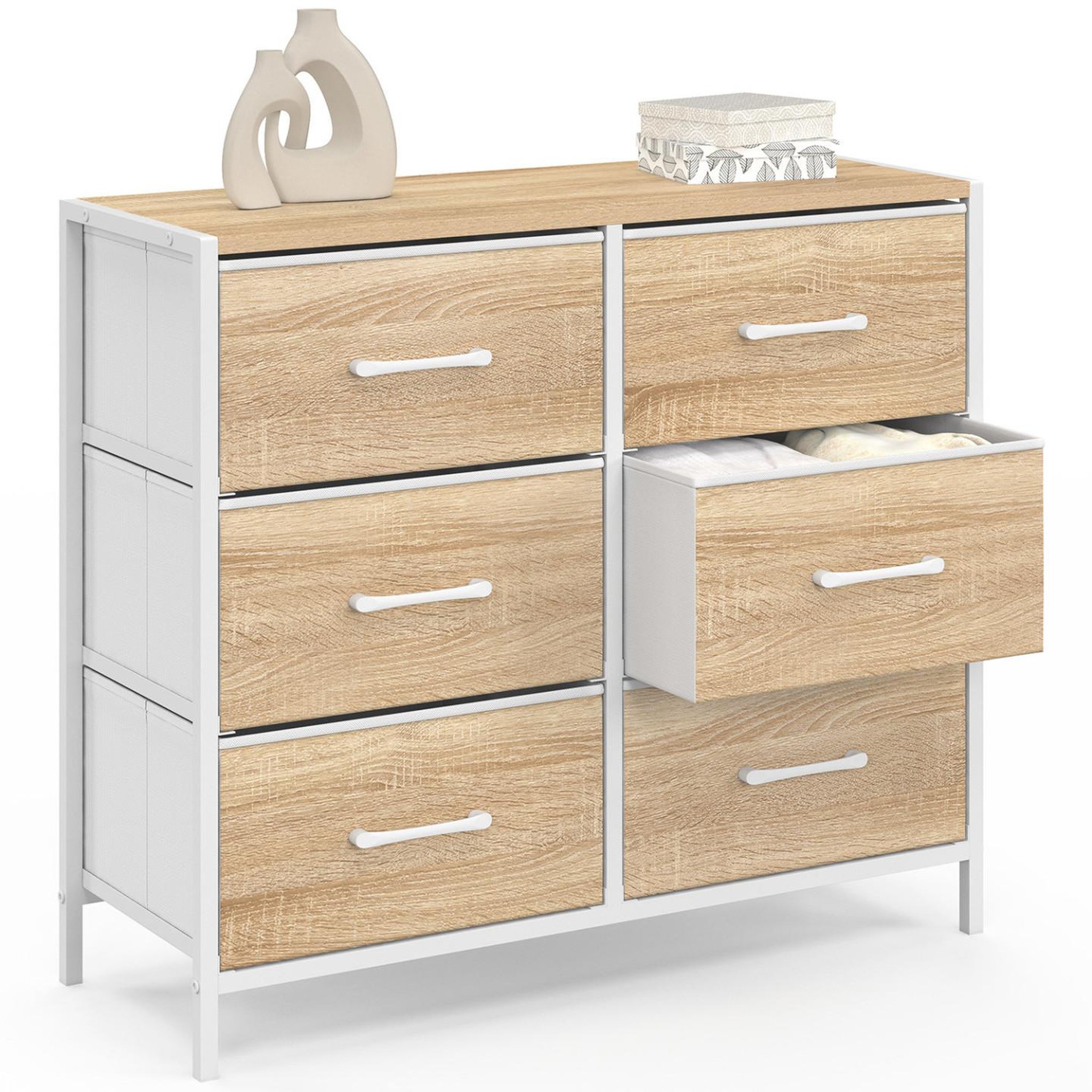 Voir la diapositive 4 : ID MARKET Commode 6 tiroirs en tissu utah 80 cm meuble de rangement design industriel bois et blanc