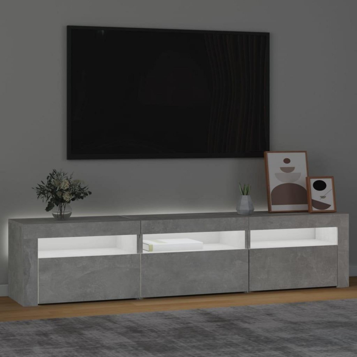 VIDAXL Meuble TV avec lumieres LED Gris beton 180x35x40 cm