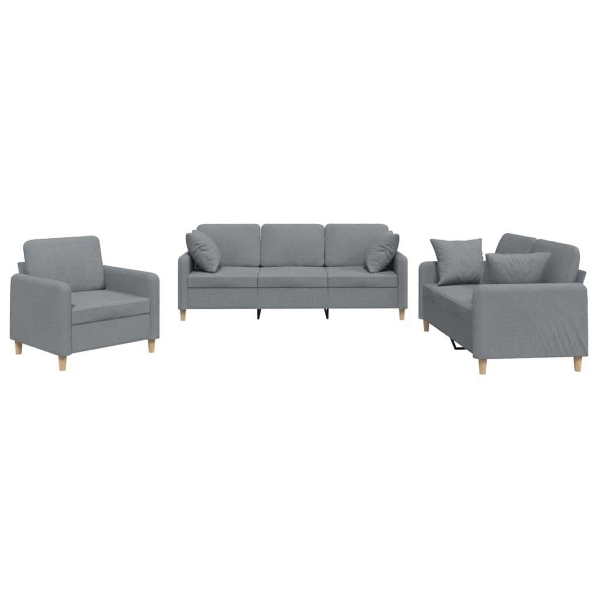 Voir la diapositive 2 : VIDAXL Ensemble de canapes 3 pcs coussins gris clair tissu